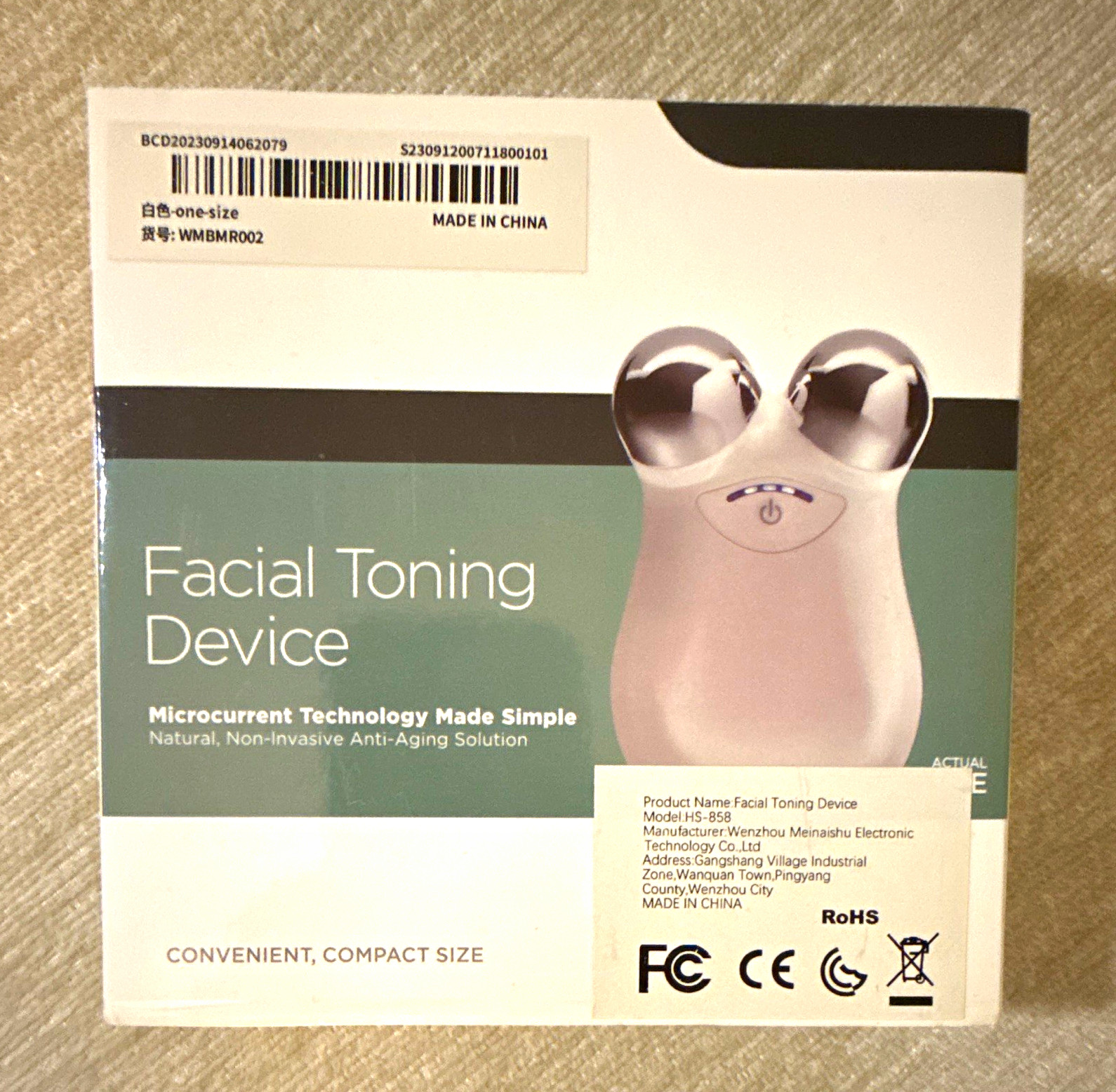H5-858 Microcurrent Facial Toning Device USB Rechargeable 5-Speed White