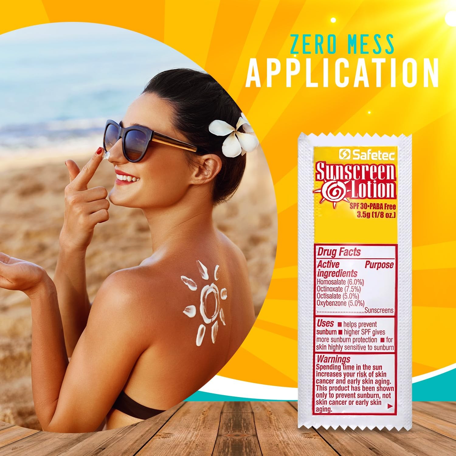 Sunscreen Lotion, SPF30 Protection and PABA Free, Individual Pack of 100