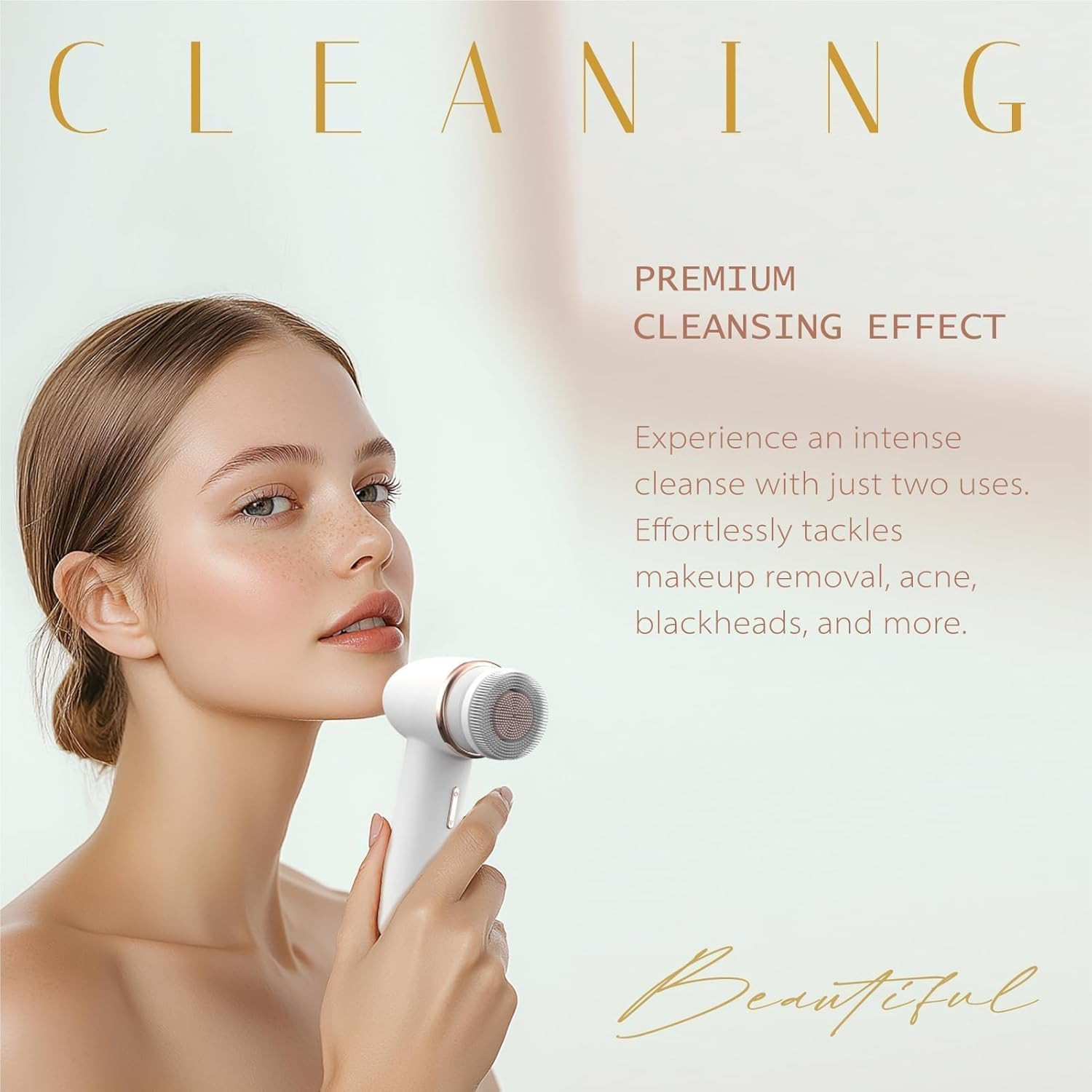 Electric Facial Cleansing Brush with Silicone and Bristle Brushheads,Gentle Elec