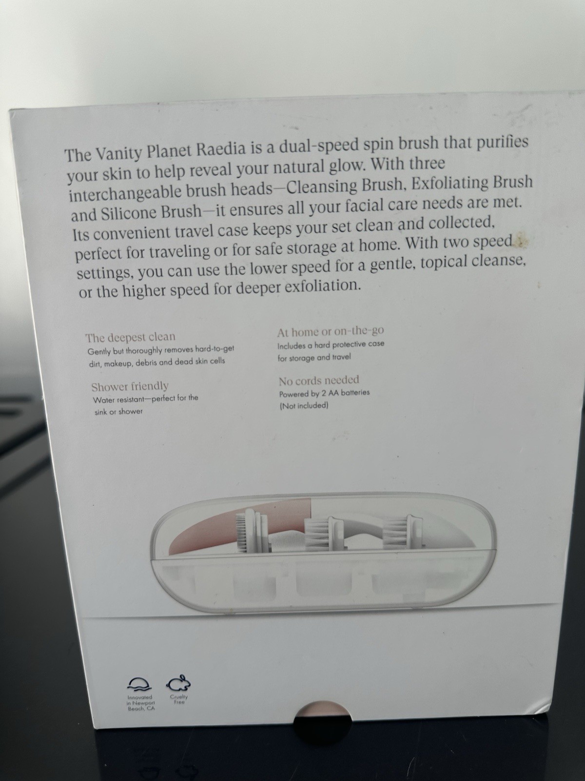 Vanity Planet Facial Cleansing System Rotating Three Brush Heads White & Pink