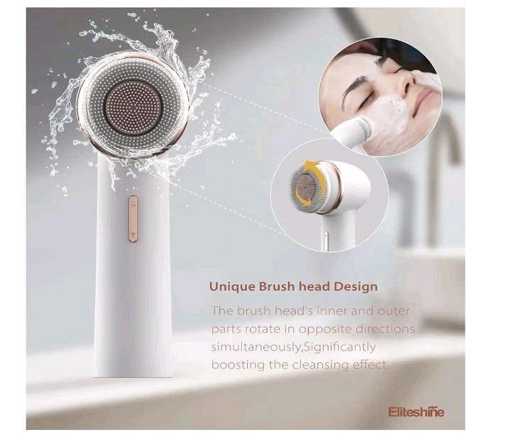 Electric Facial Cleansing Silicone Bristle heads, Rechargeable Scrubber Against