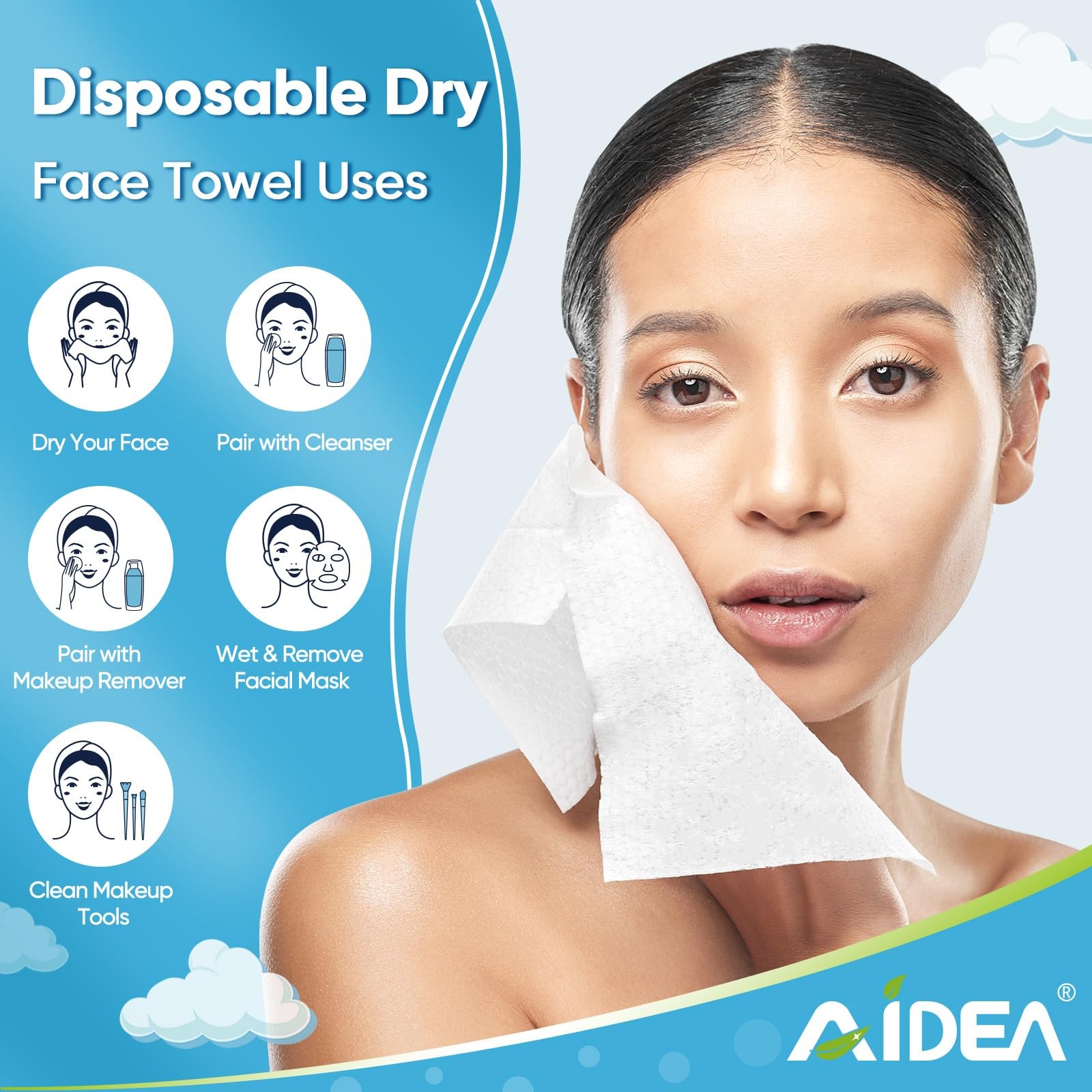 AIDEA Face Towels Disposable-50Ct, Facial Cleansing 1 Count (Pack of 50)
