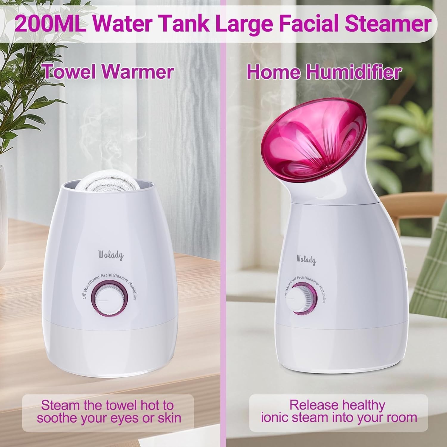 LARGE 3-IN-1 FACIAL STEAMER WITH SKIN CARE TOOLS – PINK
