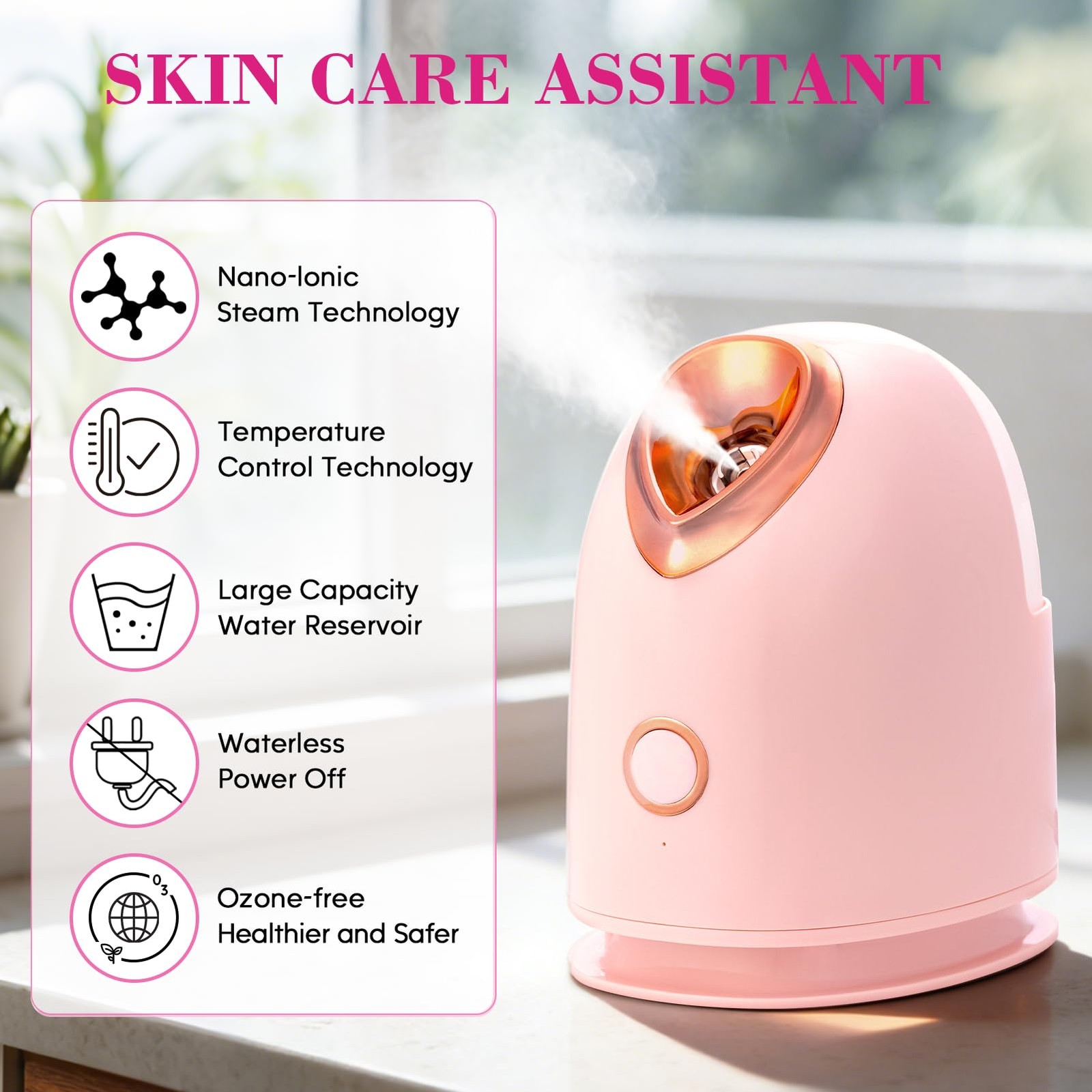 Pjordo Facial Steamer Spa Kit, Skin Scrubber, Nano 18 Count (Pack of 1), Pink