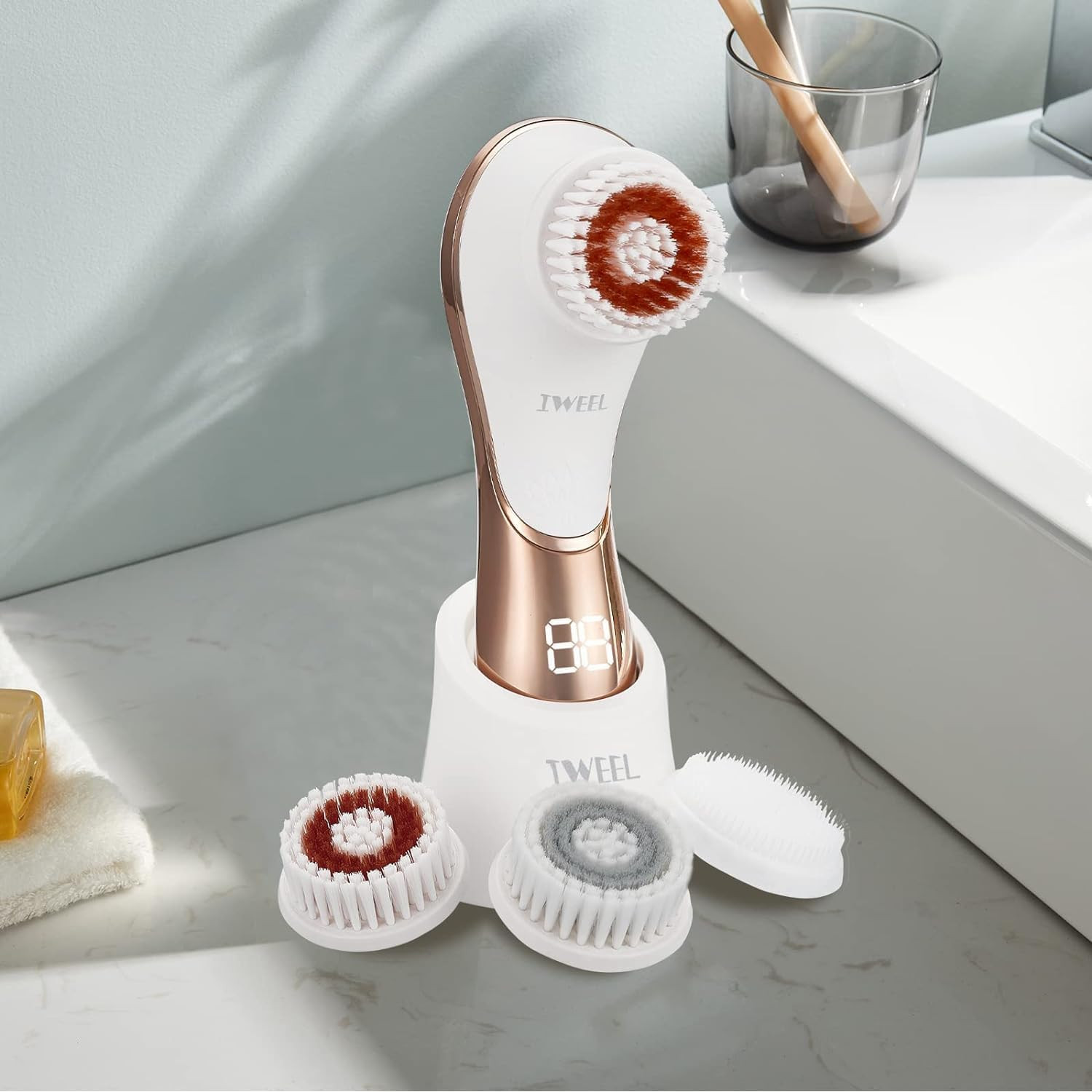 Electric Face Brush Scrubber Rechargeable Facial Exfoliator IPX-7 Waterproof Spi
