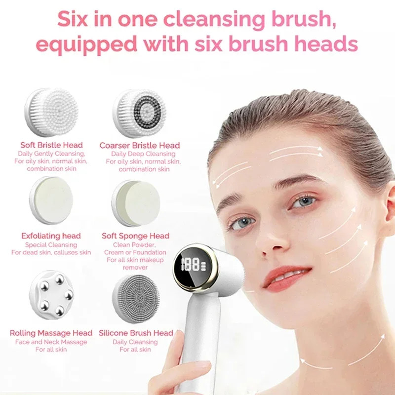 Sonic Facial Cleansing Brush 6 in 1 – IPX6 Waterproof for Home Skincare