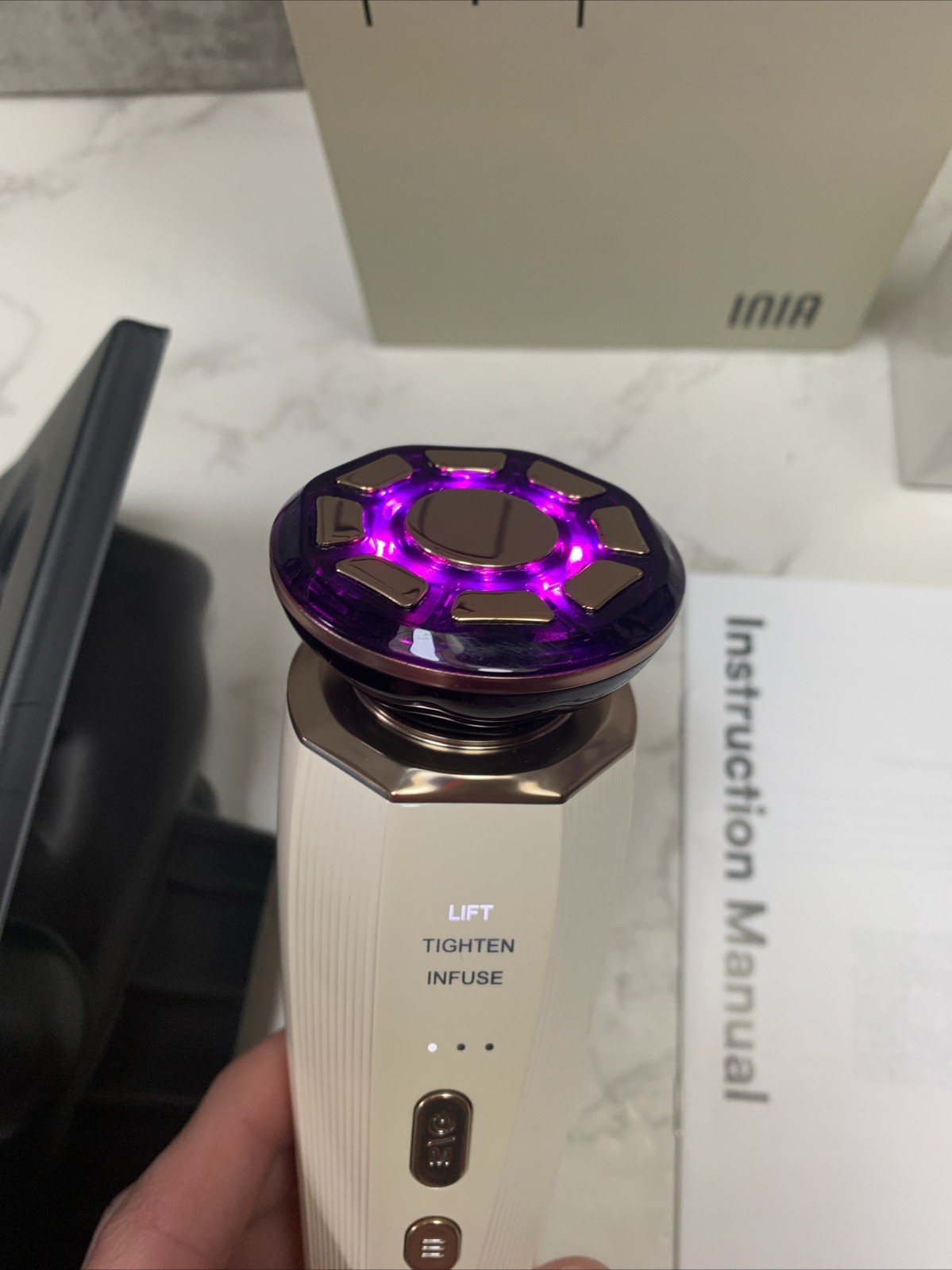 INIA Flare 3-in-1 Microcurrent Facial Device Red Light Therapy for Face and Neck
