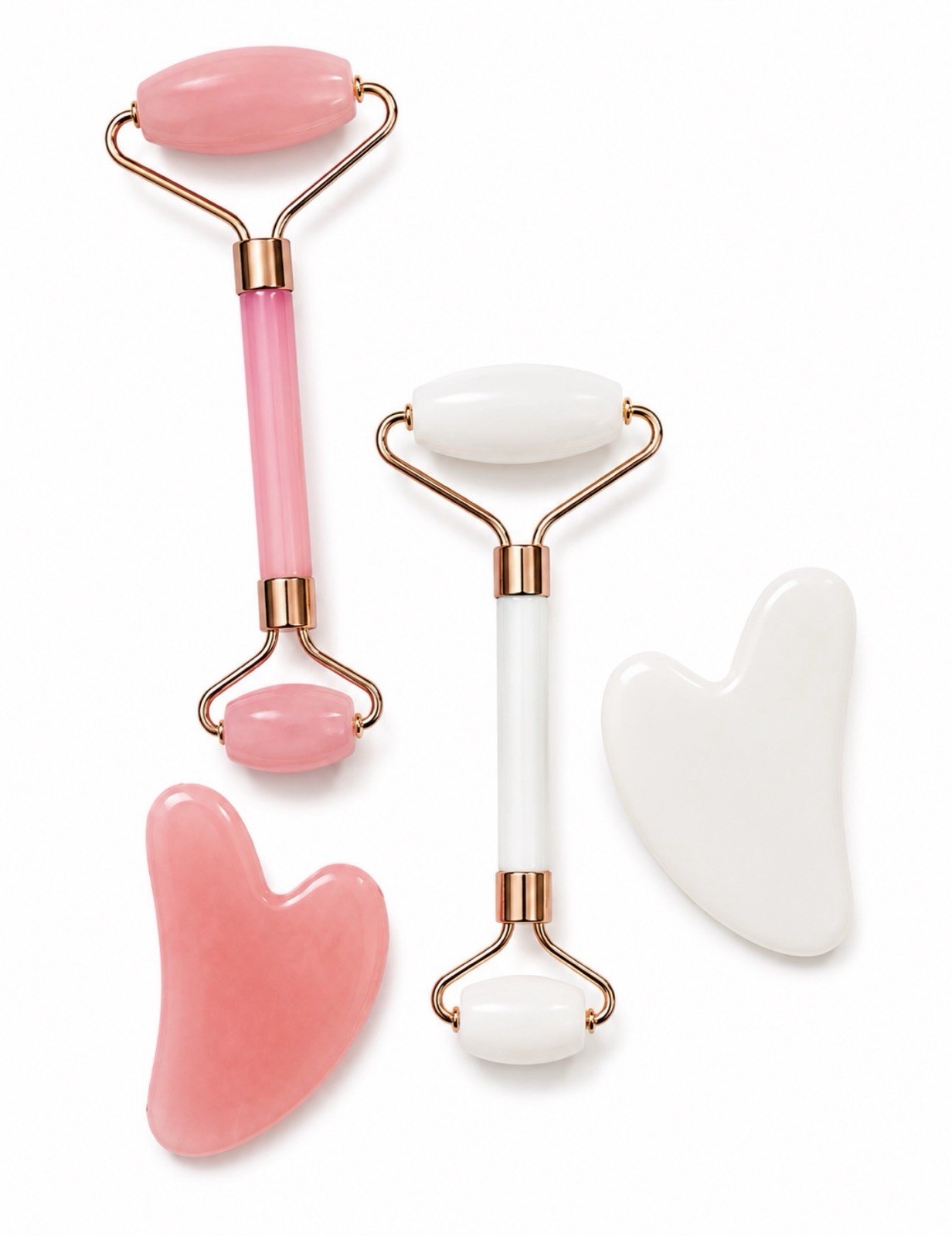 Beauty Face Roller Set Pink & White Heart Facial Massager 2 Pack