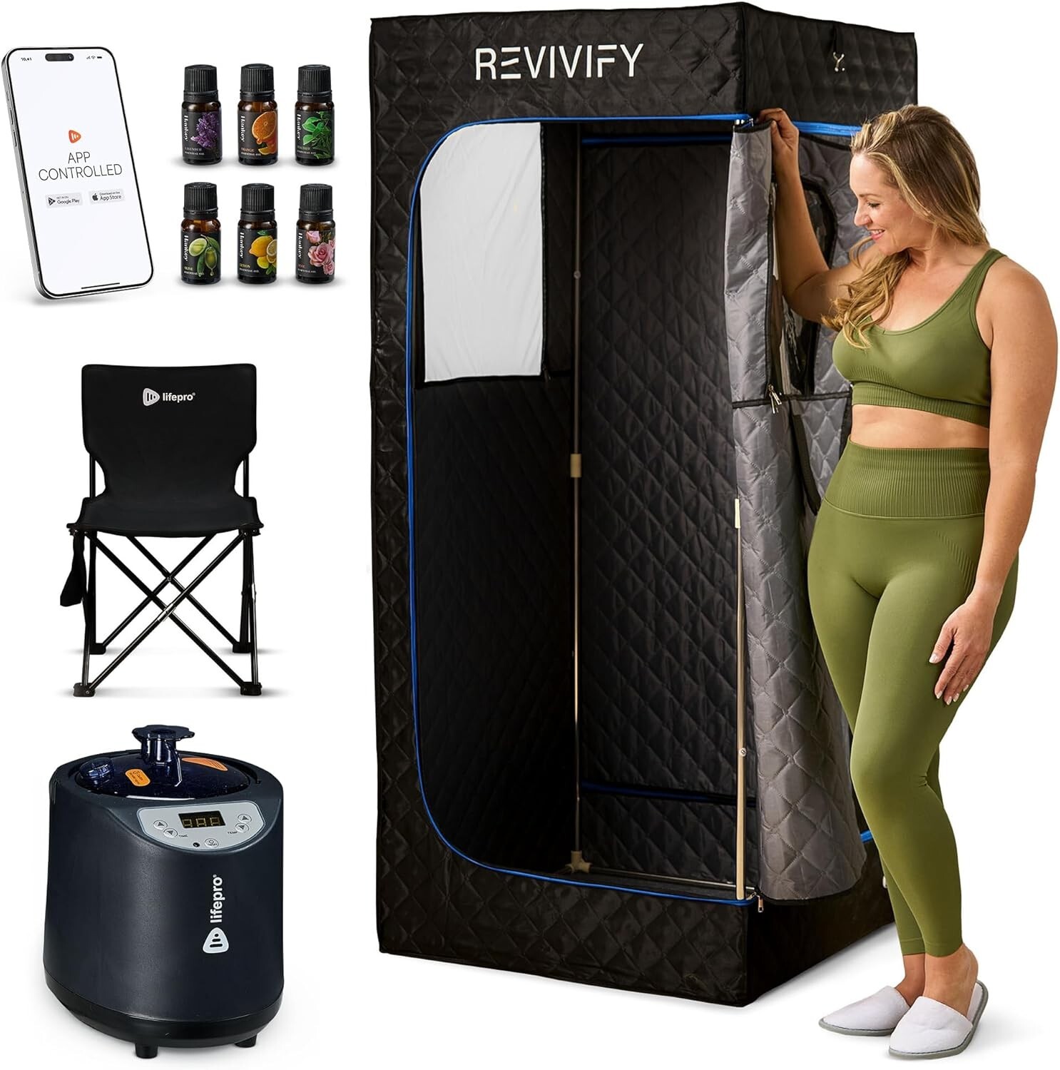 LifePro Revivify Mini Sauna Tent – Portable Steam Box with Chair, Mat, Remote
