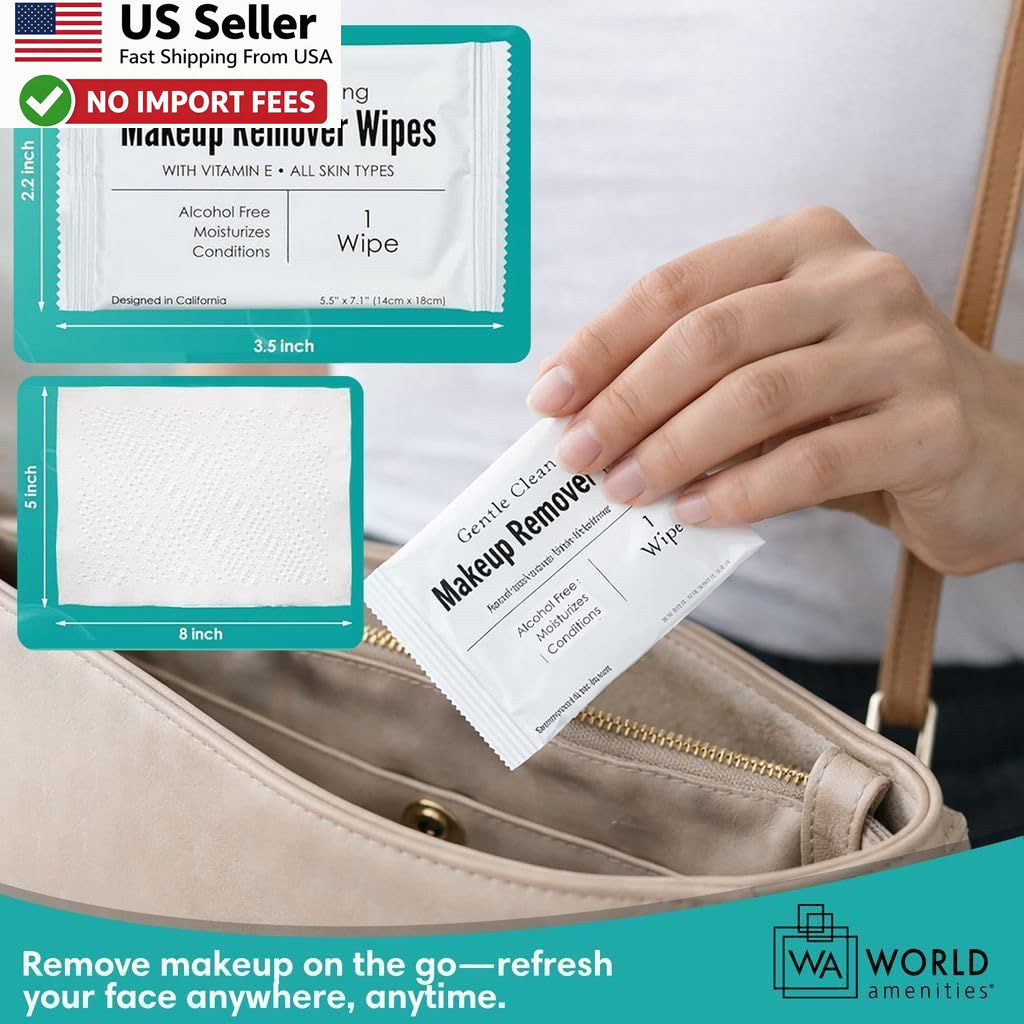 World Amenities Makeup Remover Wipes 50ct Alcohol Free Vitamin E FROM USA