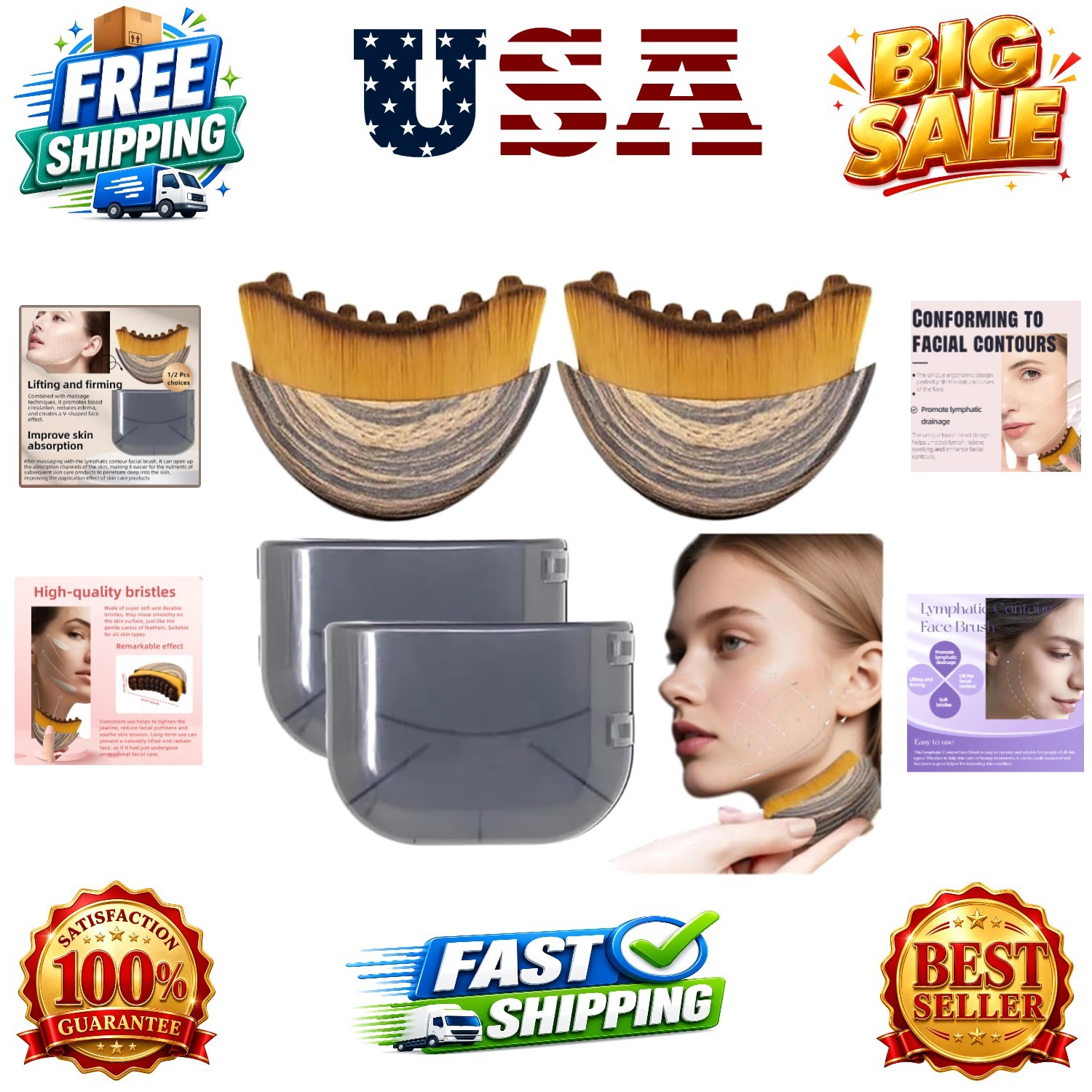 1/2 PCS Lymphatic Contour Face Brush for Sculpting – Anti-Puffiness, Detox & …