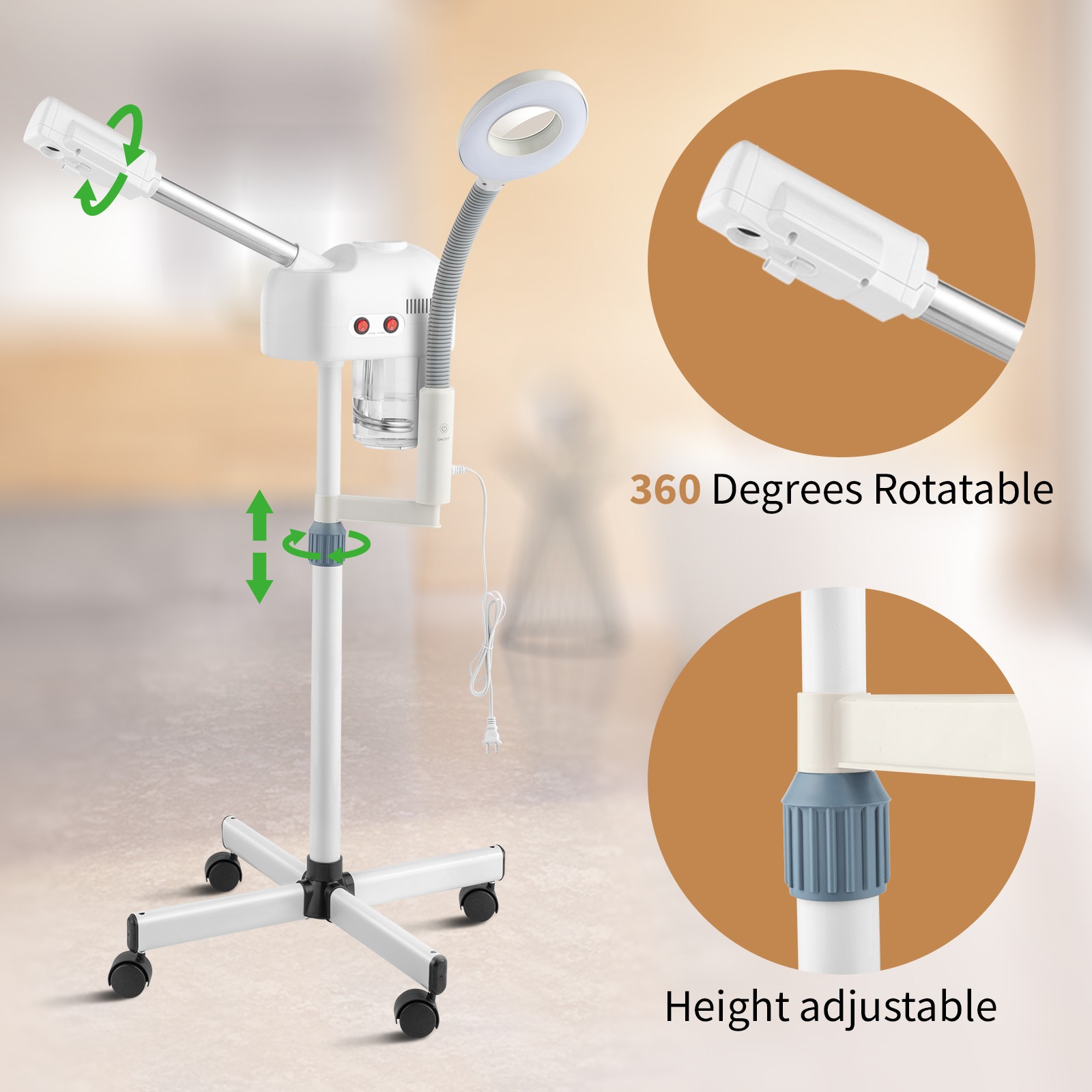 2 in 1 Professional Facial Steamer with 3X Magnifying Lamp for Home Salon Deep
