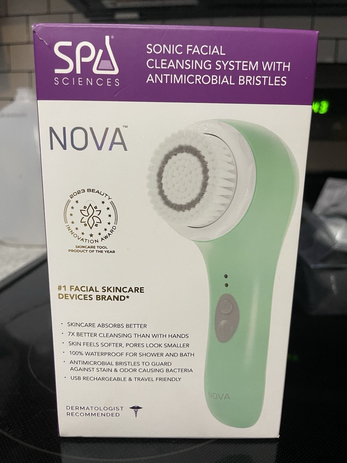 Spa Sciences NOVA Sonic Facial Brush Wireless Rechargeable Green