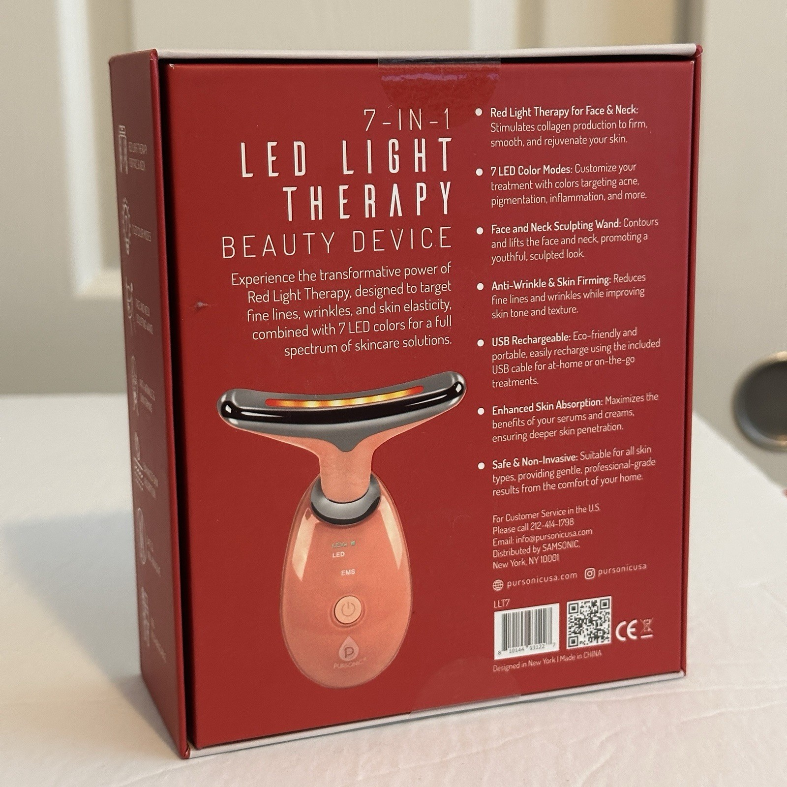New Pursonic 7 In 1 LED Light Therapy Face & Neck Sculpting Wand Facial Massager