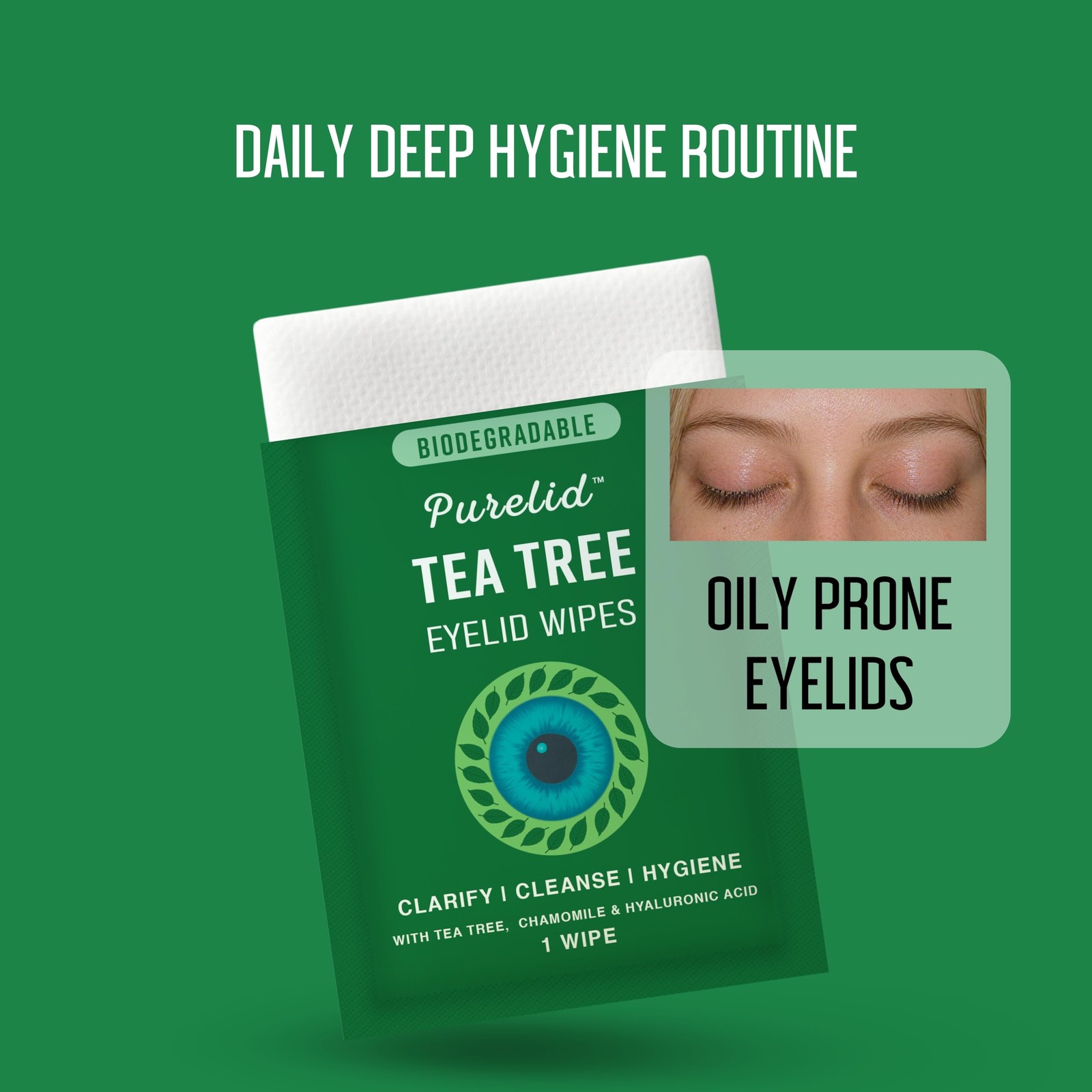 PURELID 100PCs Tea Tree Eyelid Wipes – Cleaning Eye 100 Count (Pack of 1)
