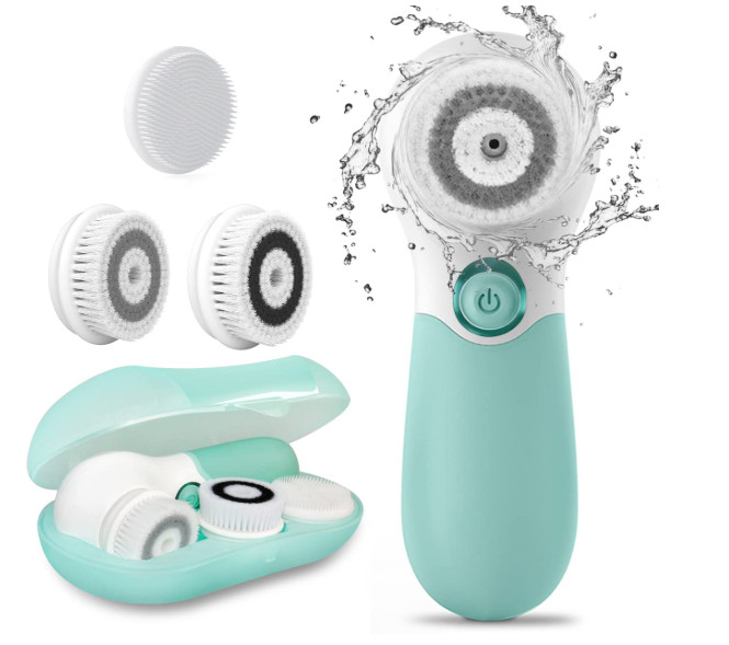 Electric Facial Cleansing Brush 3 Heads Silicone Face Scrubber Deep Clean…