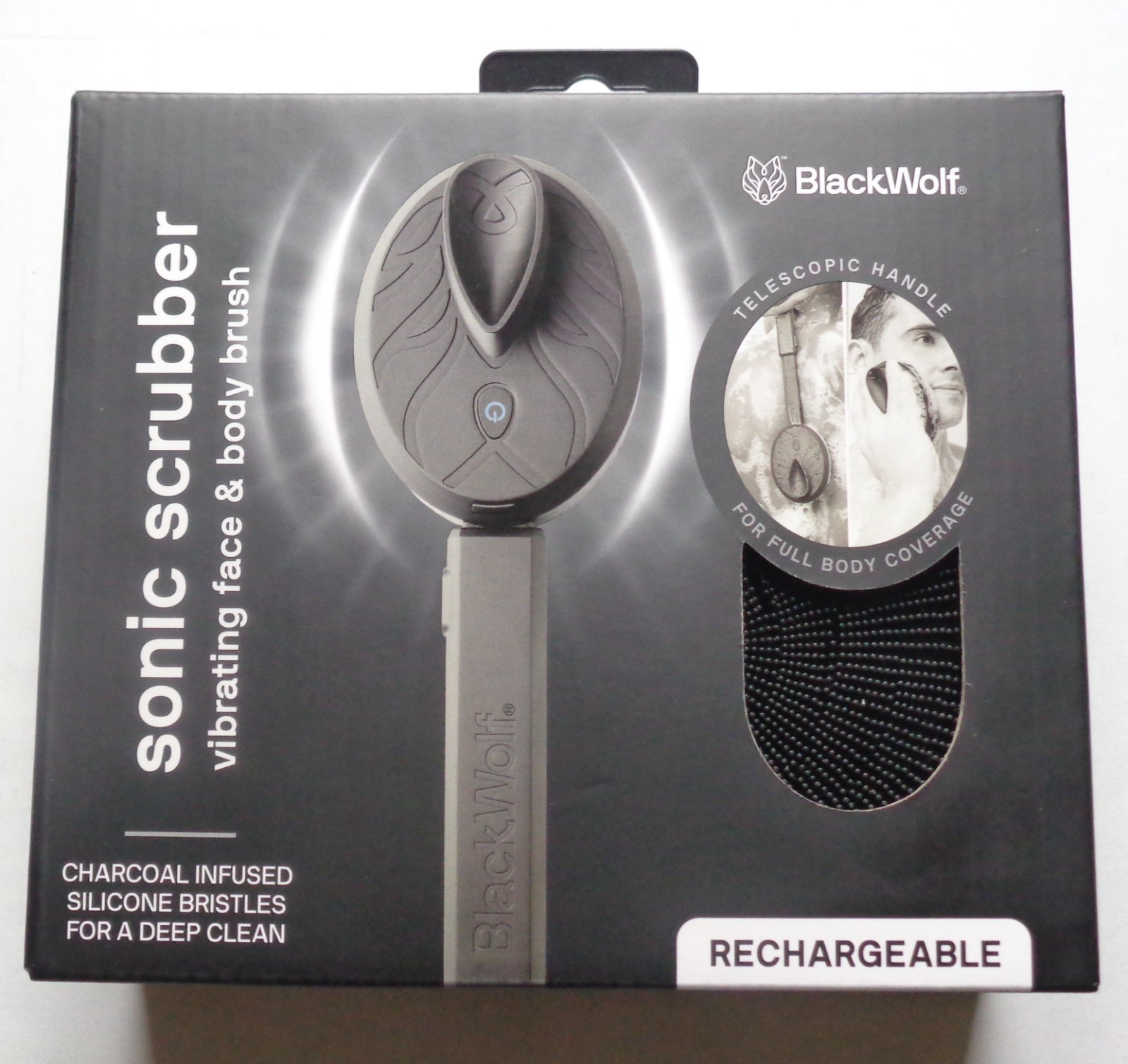 Black Wolf Vibrating Face and Body Brush Sonic Scrubber For a Deep Clean Body