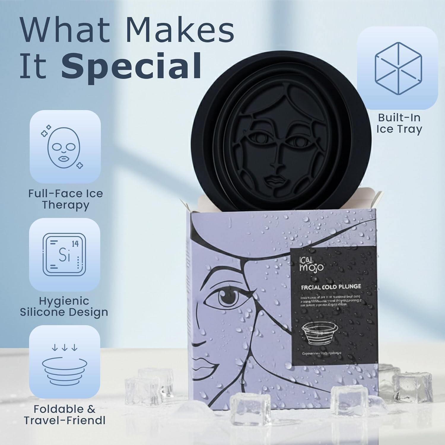 Facial Cold Plunge™ | Collapsible Silicone Ice Facial Bowl with Built-In Ice Tra