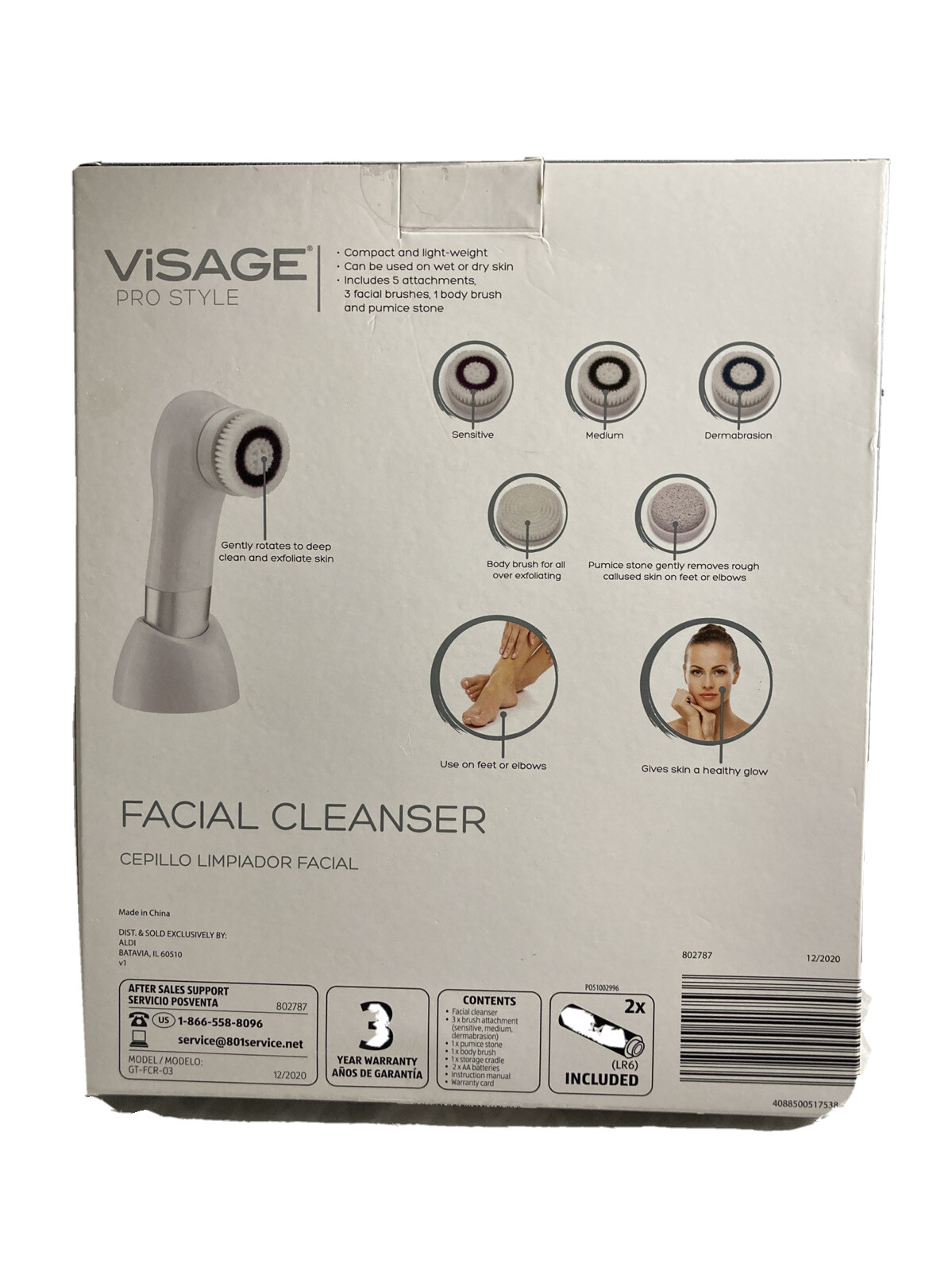 New Visage Pro Style Facial Cleanser 3 Face Brushes Body Brush Foot Pumice Stone