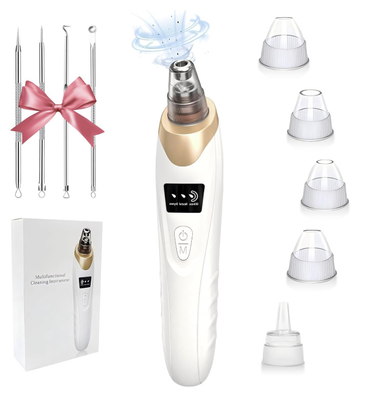 Blackhead Vacuum Pore Cleaner – 3 Suction Levels, USB Charge, 5 Pro Heads