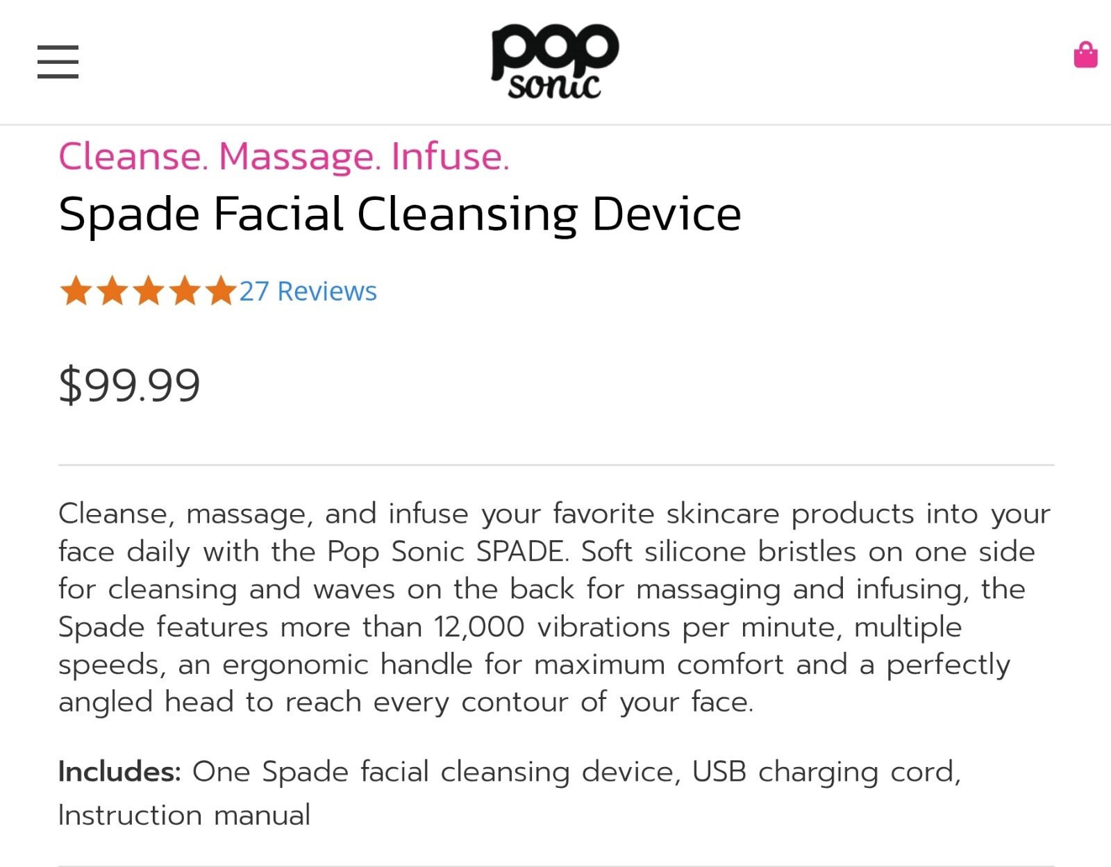 🔥Pop Sonic Spade Face & Neck Beauty Device, Cleanse. Infuse. Massage!✨Brand New