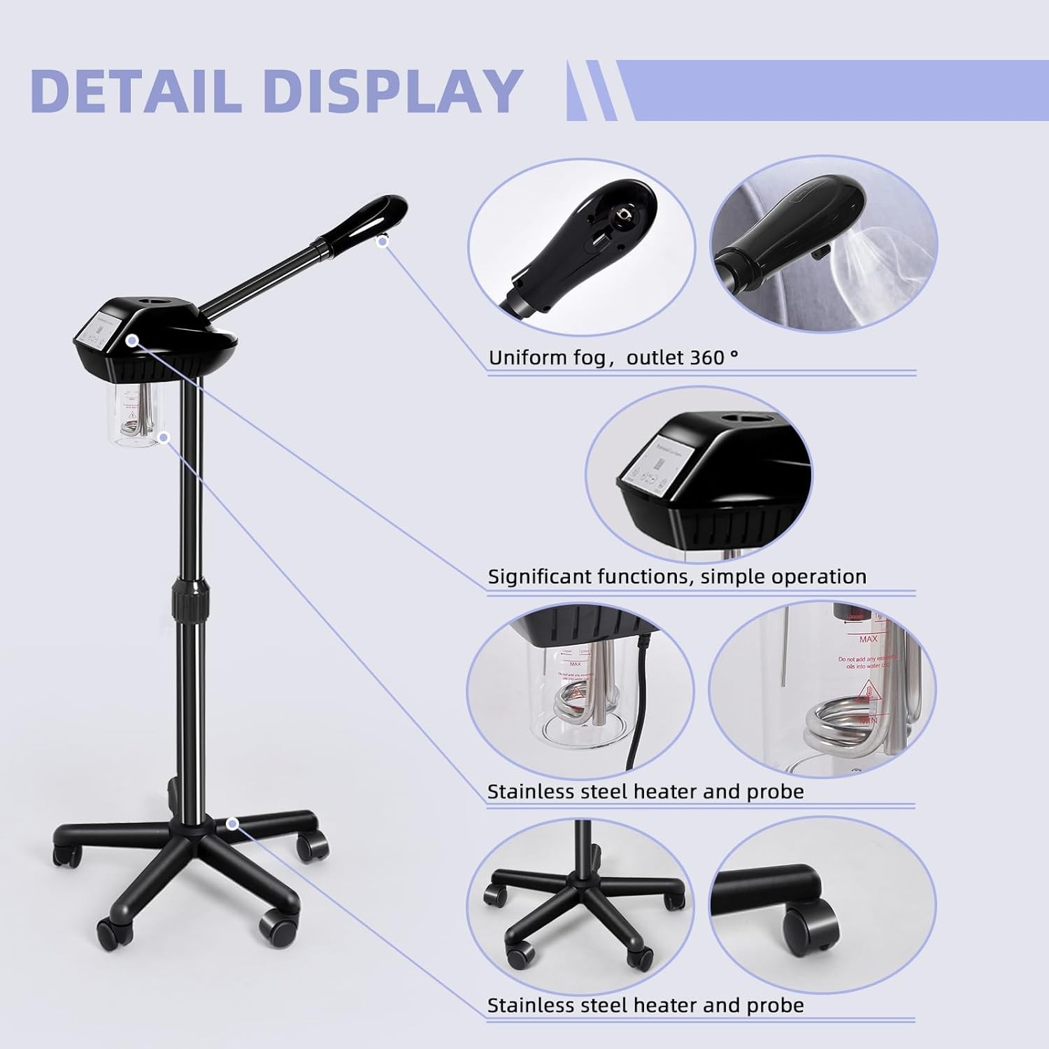 NEW Facial Steamer on Wheels Adjustable Height for Home & Professional Use