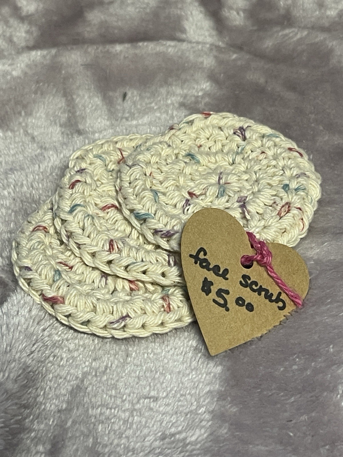 Set of 3 Handmade Multicolor Crochet Cotton Face Scrubbies