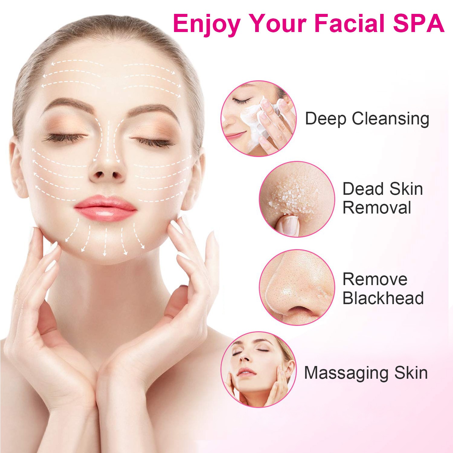 1Pc Facial Cleansing Brush Waterproof Face Spin Cleaning Brush With 5 Brush Head