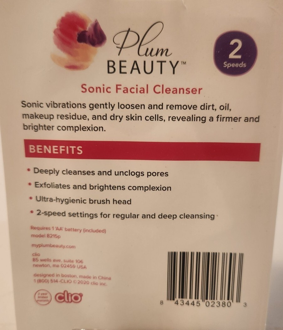 Plum Beauty Sonic Facial Cleanser 2 Speeds Two per order as Pictured Brand New
