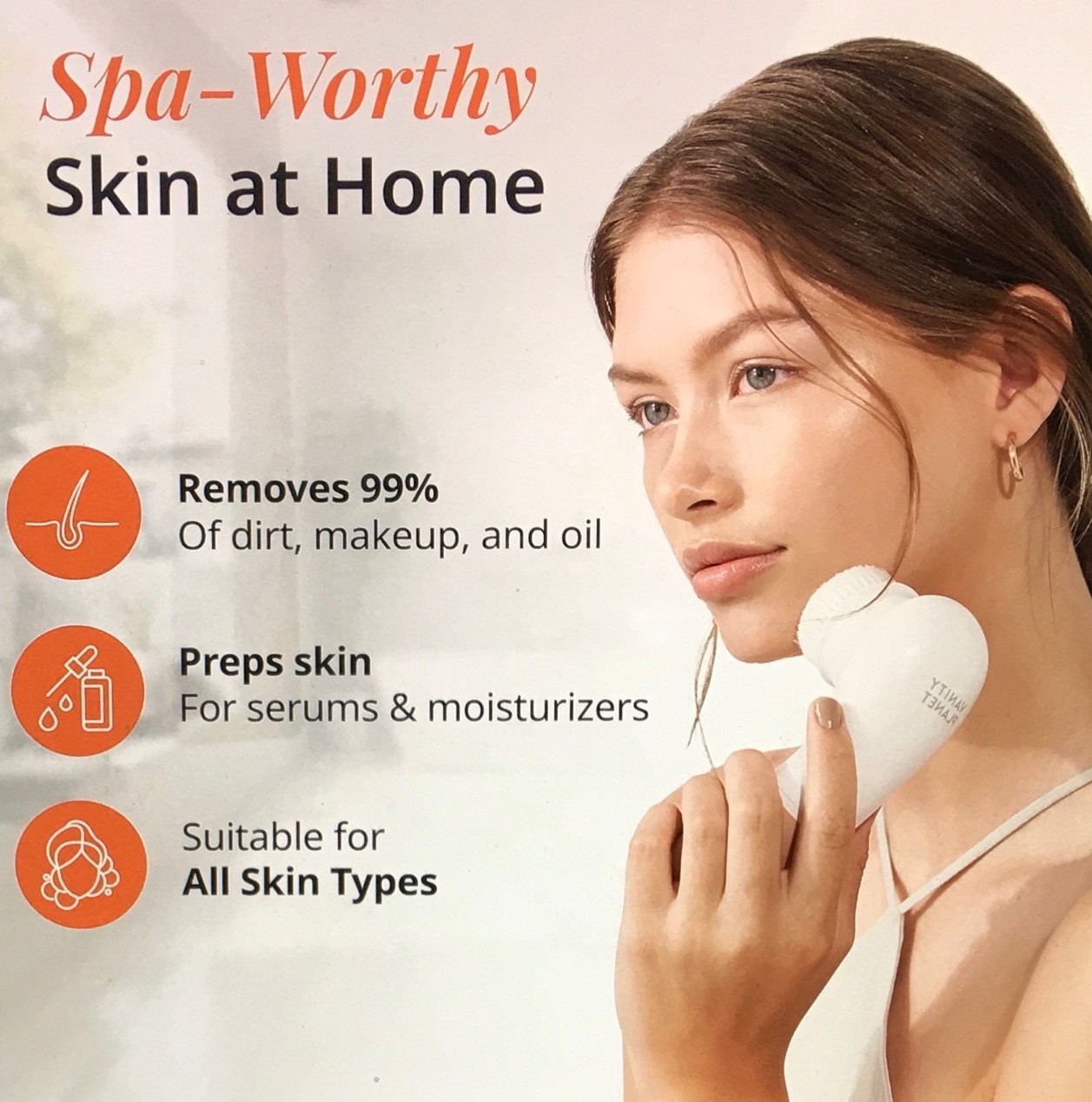 VANITY PLANET Raedia Cleansing Brush, W/-4 Exfoliating Brush Heads. Sealed Box!