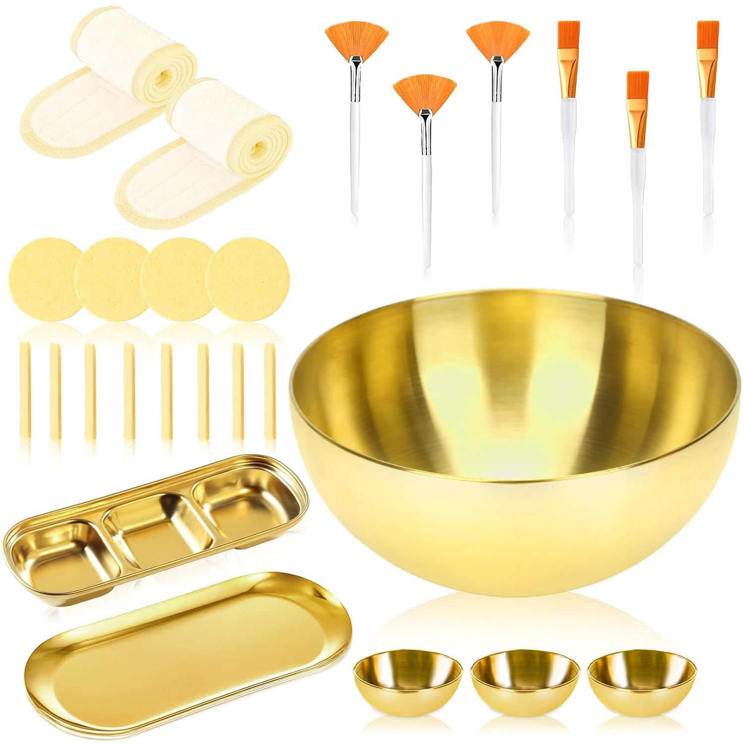 26 Gold Esthetician Supplies 3 Fan Brushes Esthetician 3 Facial Mask Mixing Bowl