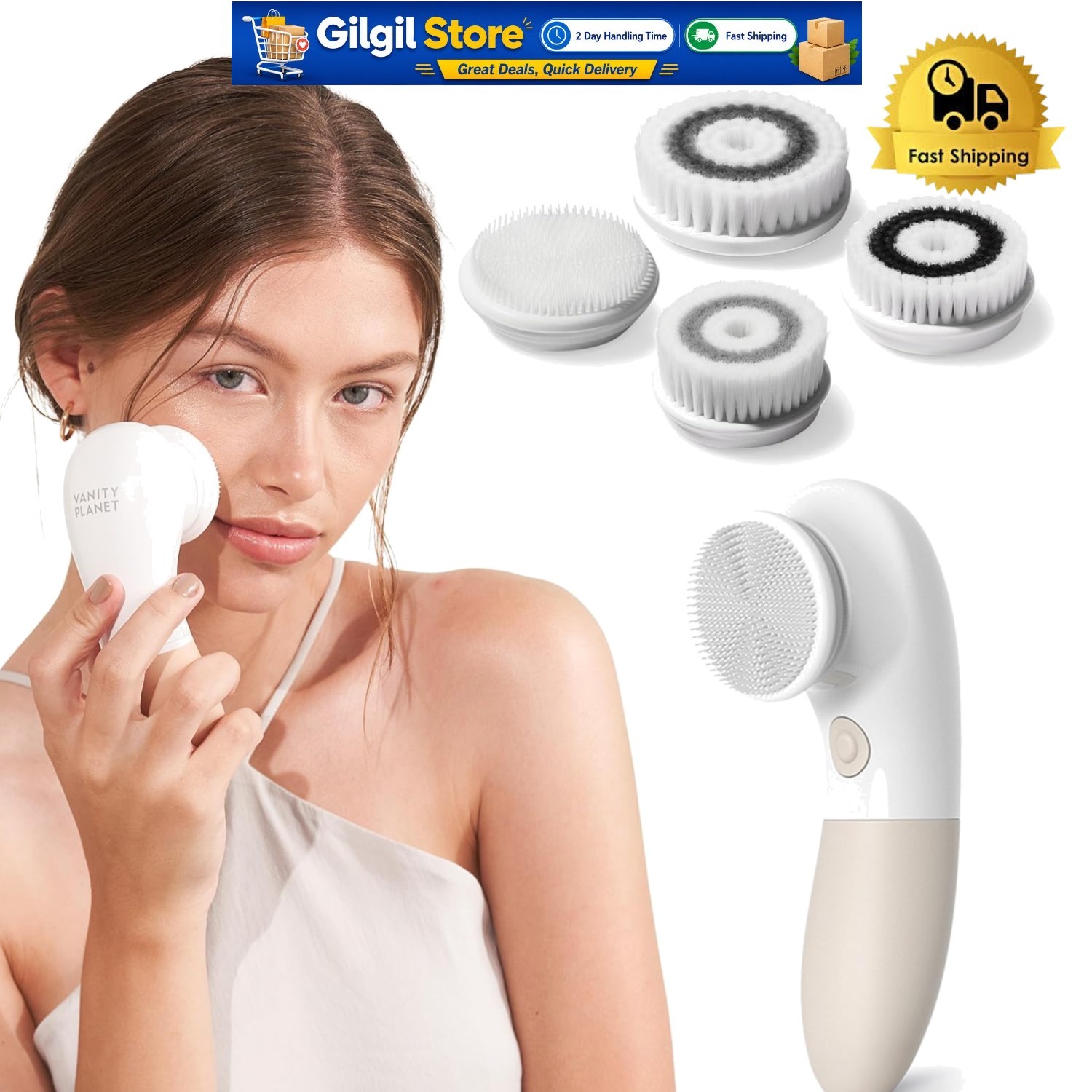 Raedia Electric Facial Cleansing Brush – 4 Brush Heads, Waterproof & Lightweight