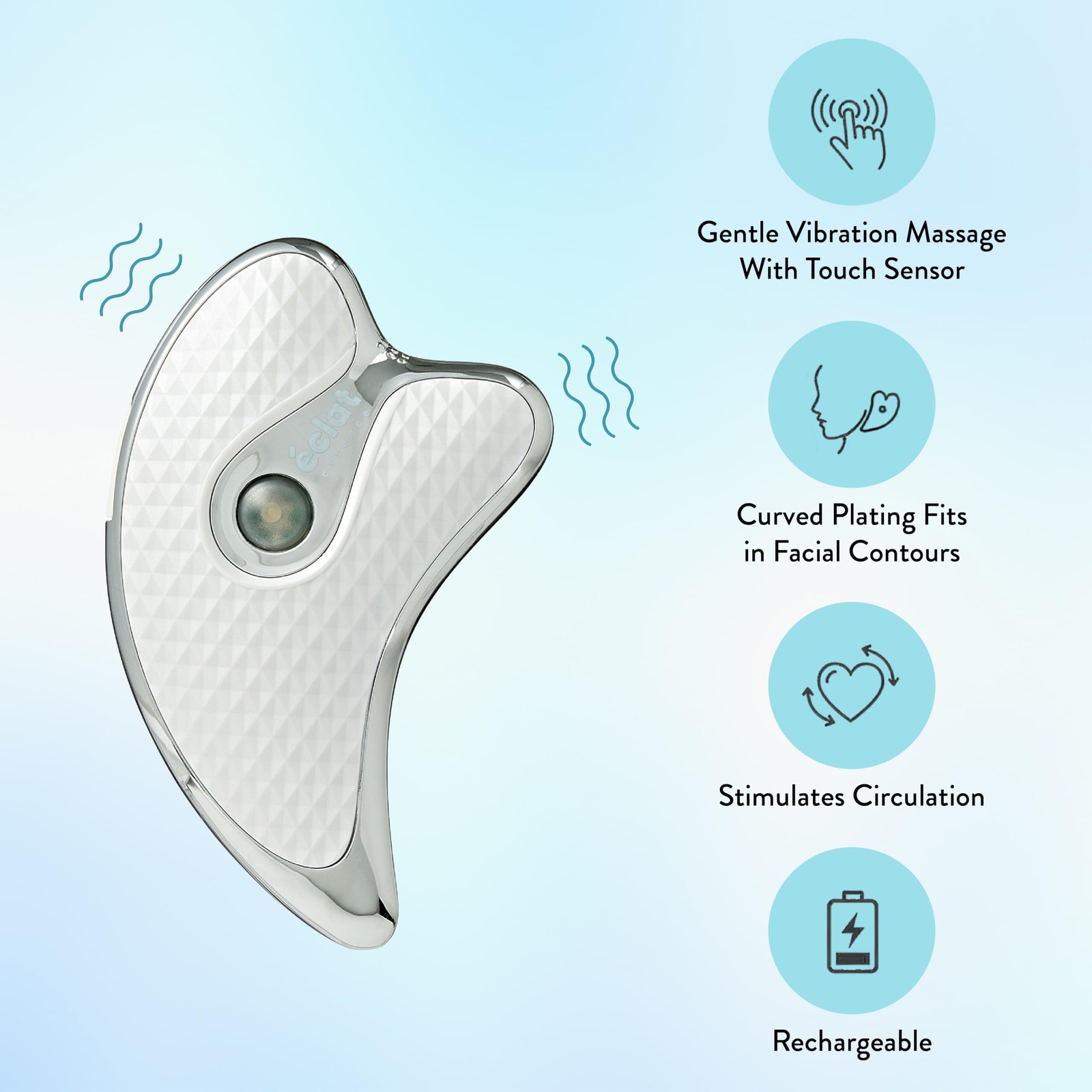 Éclat Gua Sha Facial Massager for Lymphatic Scraping Device, White