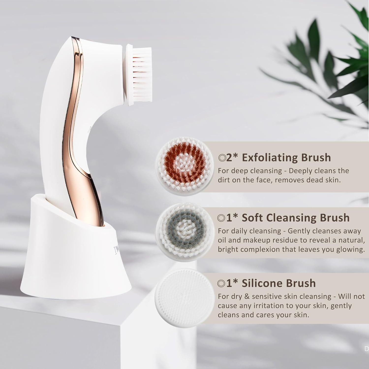 Electric Face Brush Scrubber Rechargeable Facial Exfoliator IPX-7 Waterproof Spi