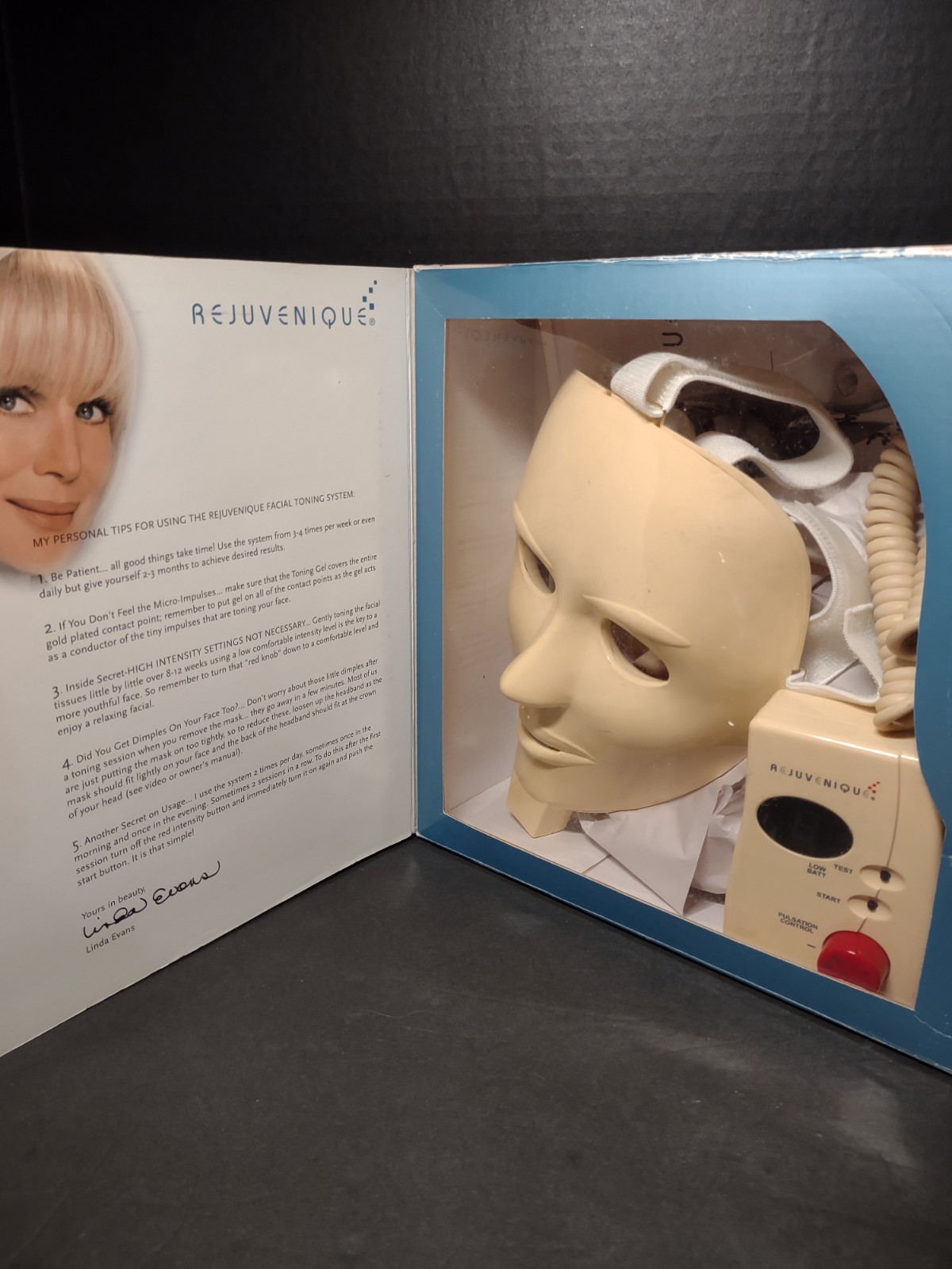 REJUVENIQUE Ultimate Facial Toning System Linda Evans Mask Control Manual Box #2