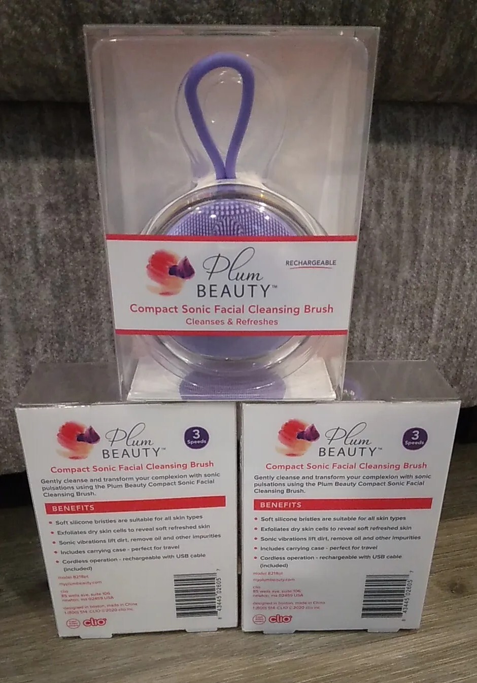 LOT OF 3 PLUM BEAUTY COMPACT SONIC FACIAL CLEANSING BRUSH NIP