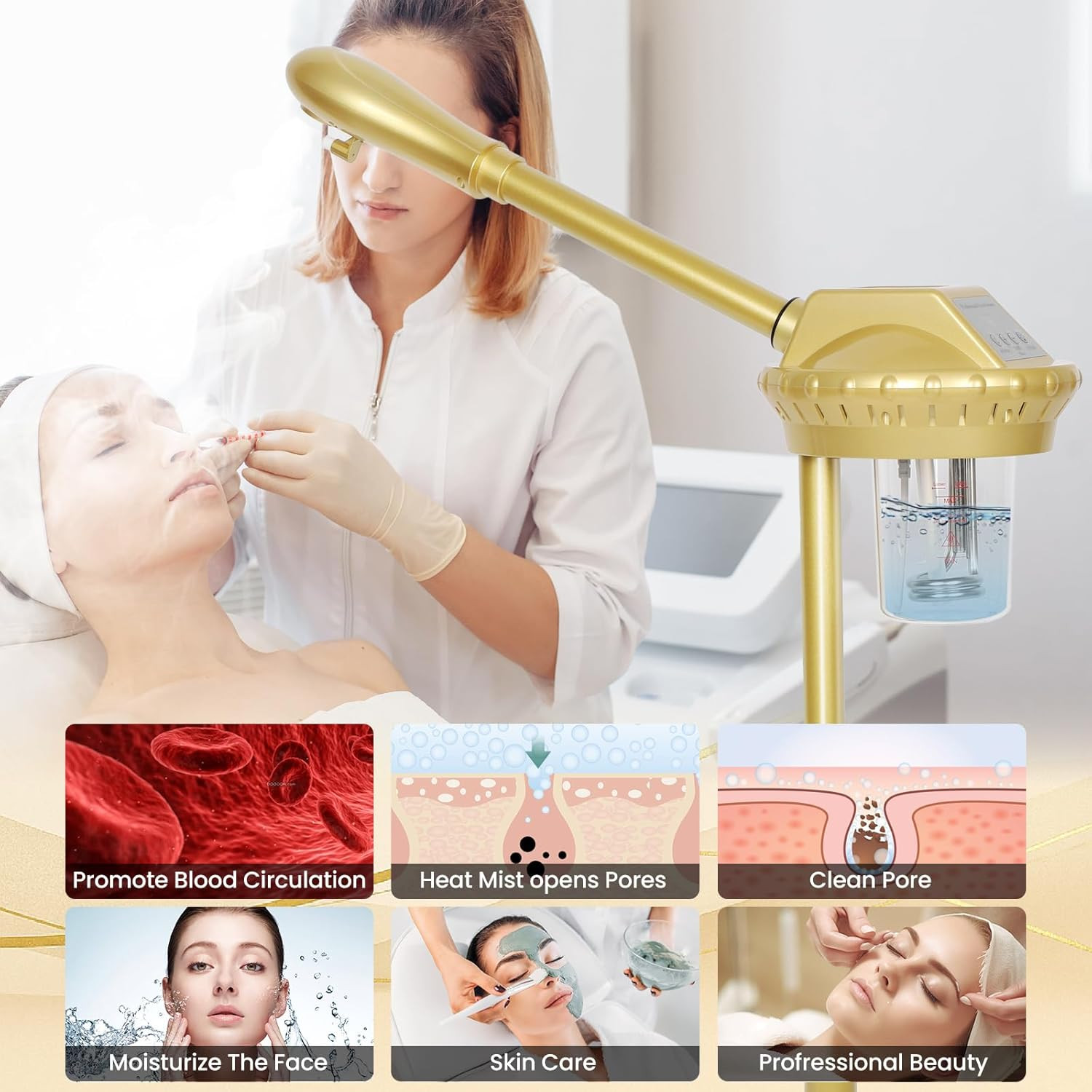 Facial Steamer Professional with More Steam for Deep Cleansing and Hydration, Es