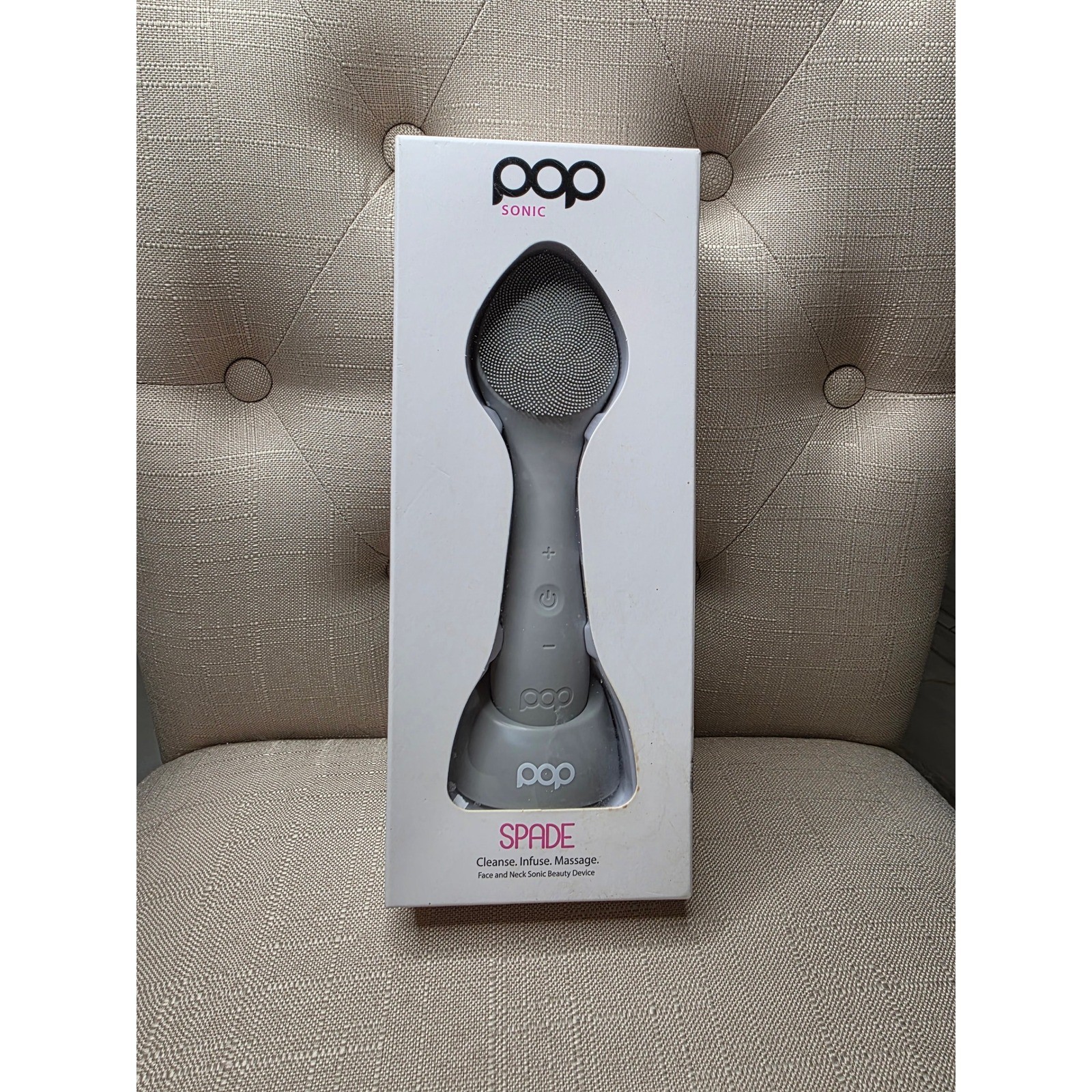 Pop Sonic Spade Face and Neck Sonic Beauty Device Grey Cleanse Infuse Massage C1
