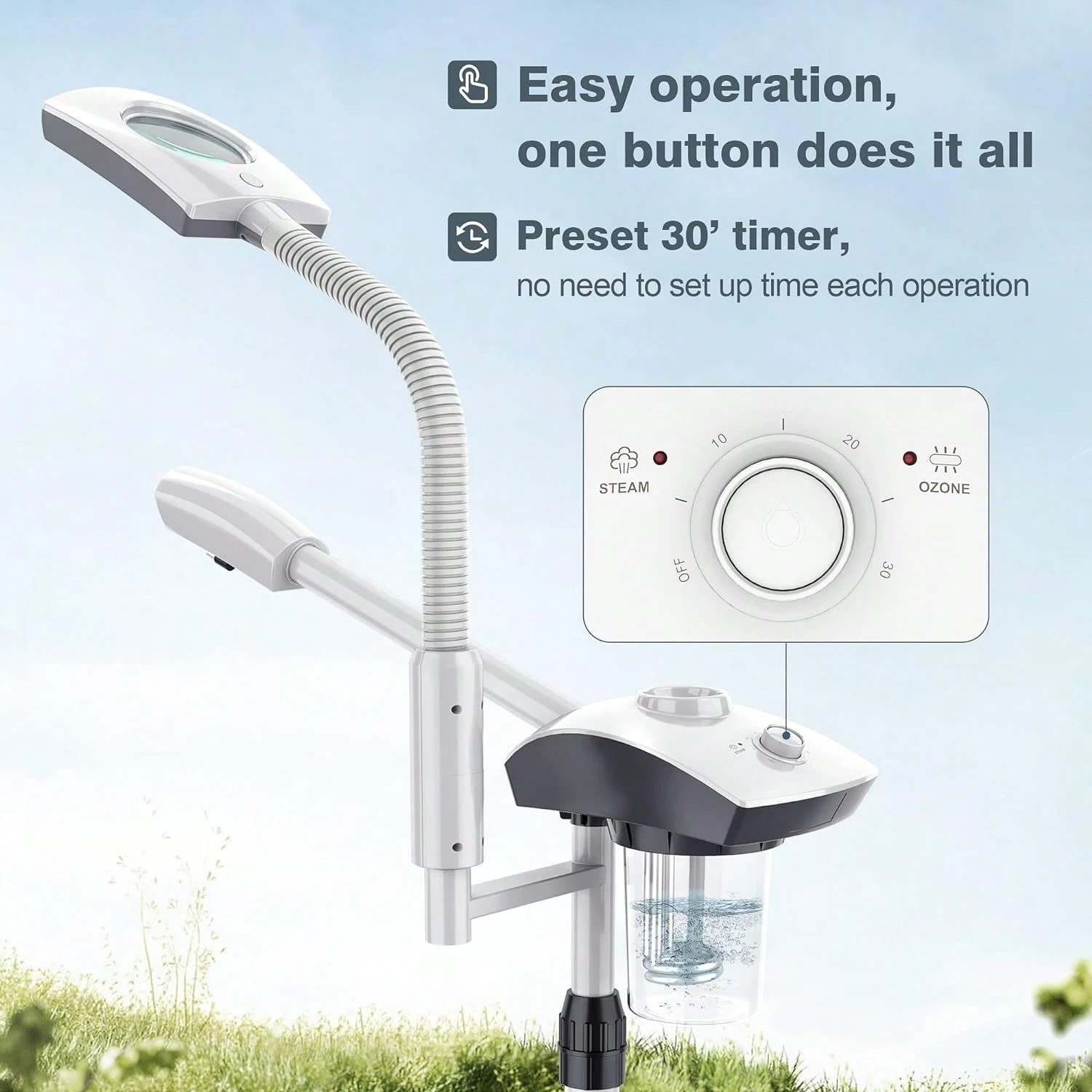 2 in 1 Facial Steamer with 3X Magnifying Lamp, Rolling Stand