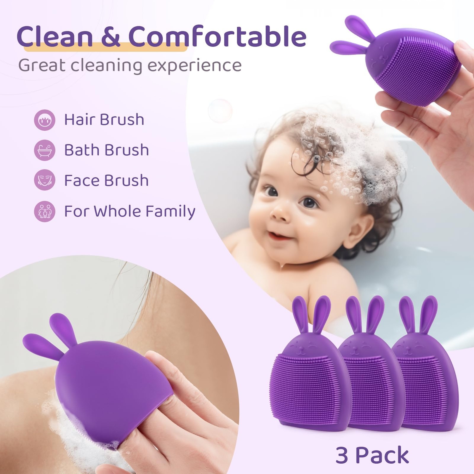 3 Pack Face Scrubber,Holinduk Soft Silicone Facial Cleansing Brush Purple