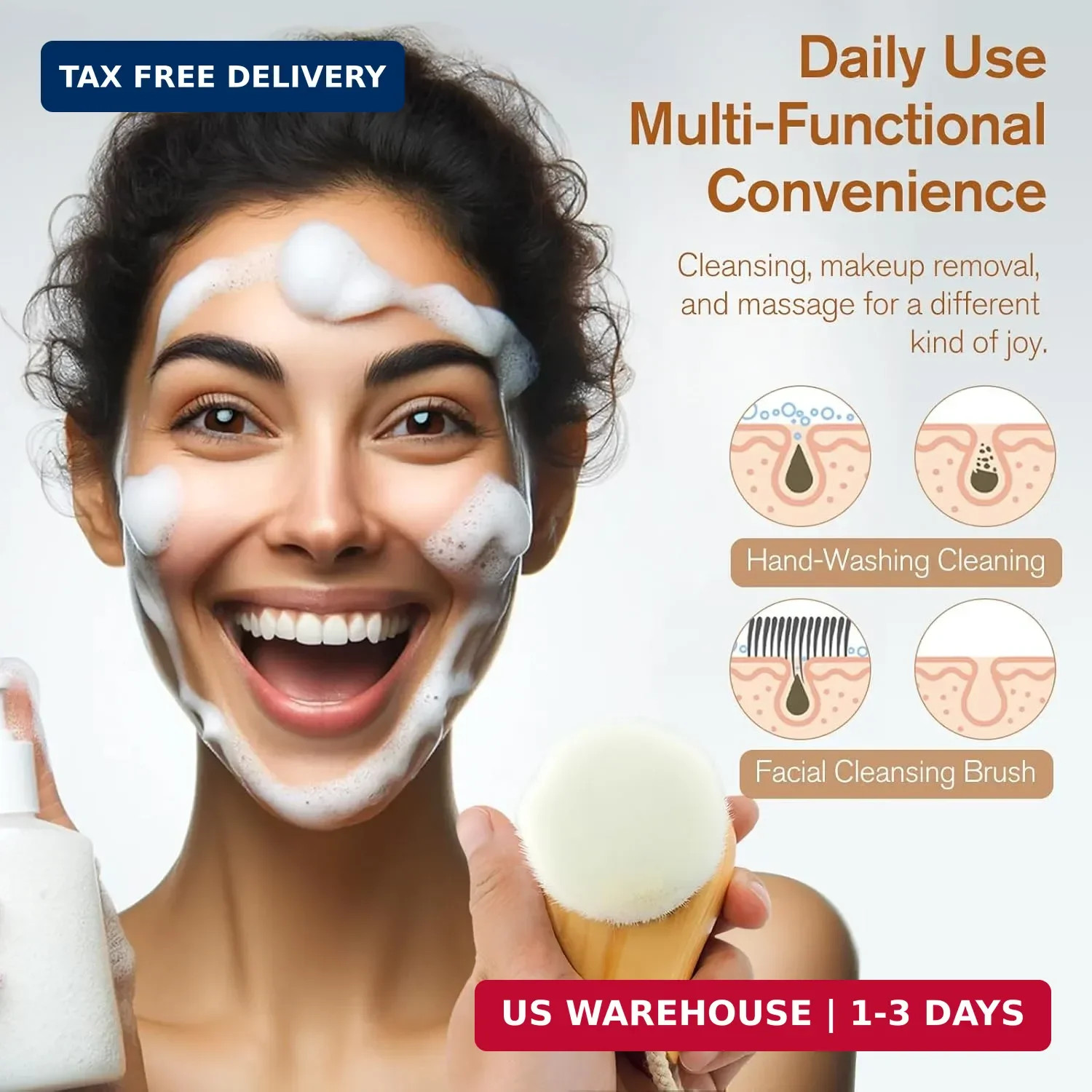 Soft Bristle Facial Cleansing Brush for Deep Pore Cleaning, Travel-Friendly Face