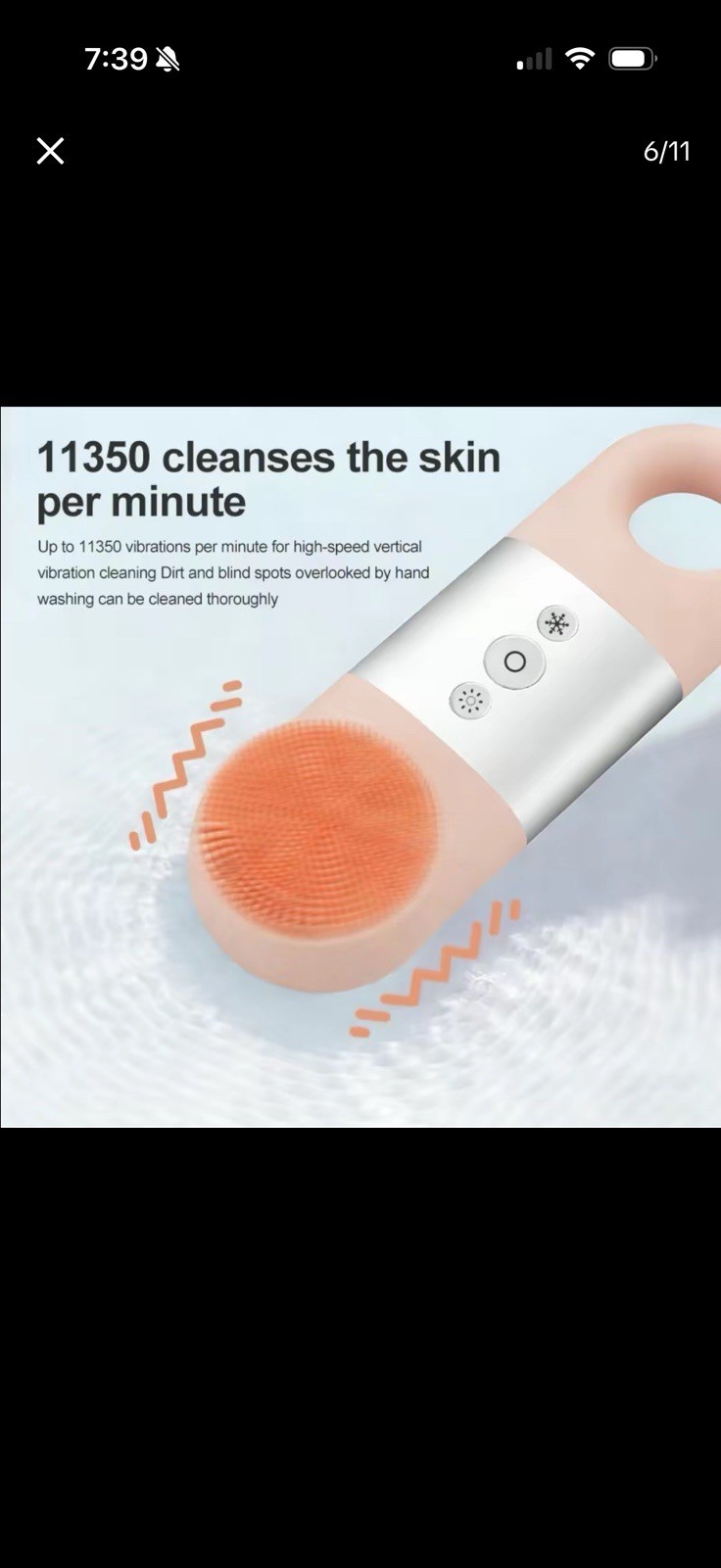 Hot & Cold Electric Facial Cleansing Brush, Silicone, IPX7 Pink/White