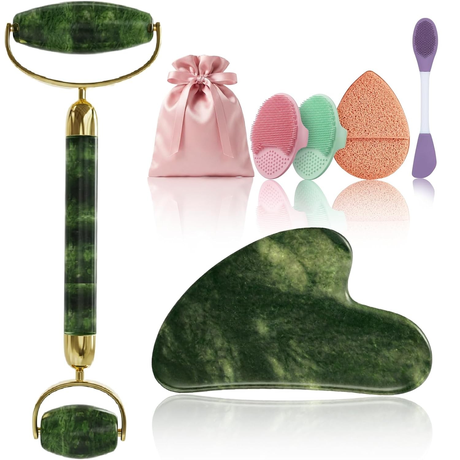 Face Roller Set Skin Care Tools Cleansing Brush Silicone Pads Travel Bag