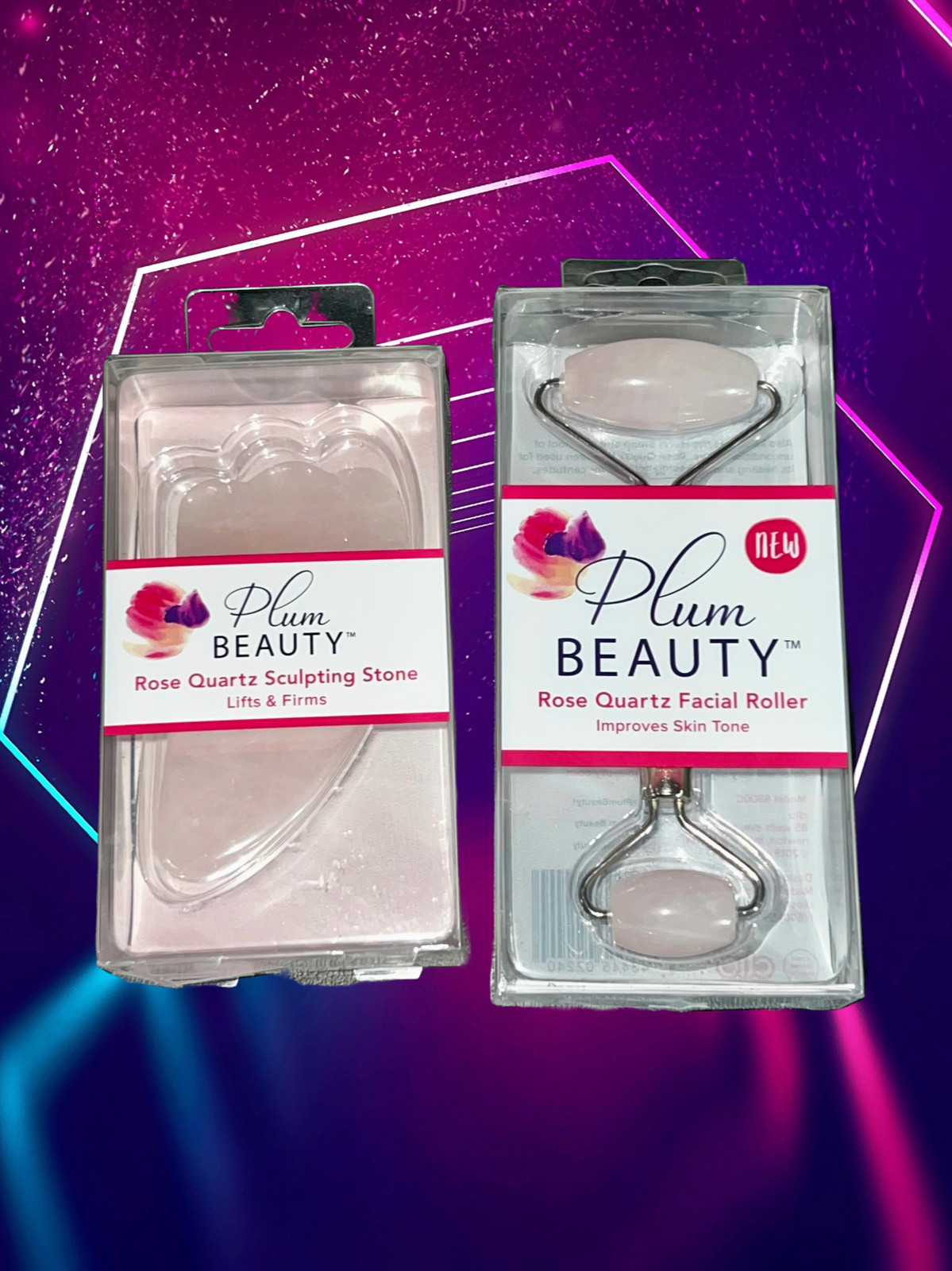 Plum Beauty Rose Quartz Sculpting Stone & Facial Roller