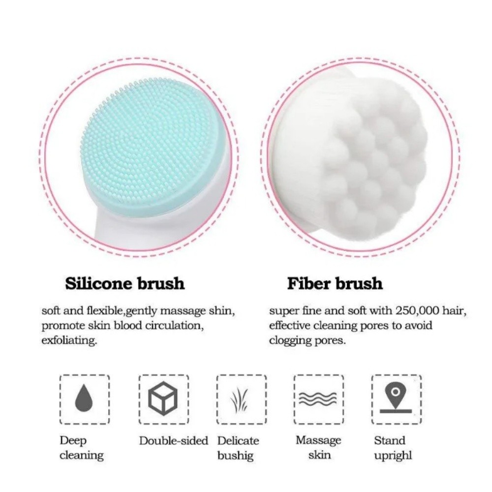 3D Massage Facial Brush Double Silicone Cleansing Manual Soft Bristles Exfoliato