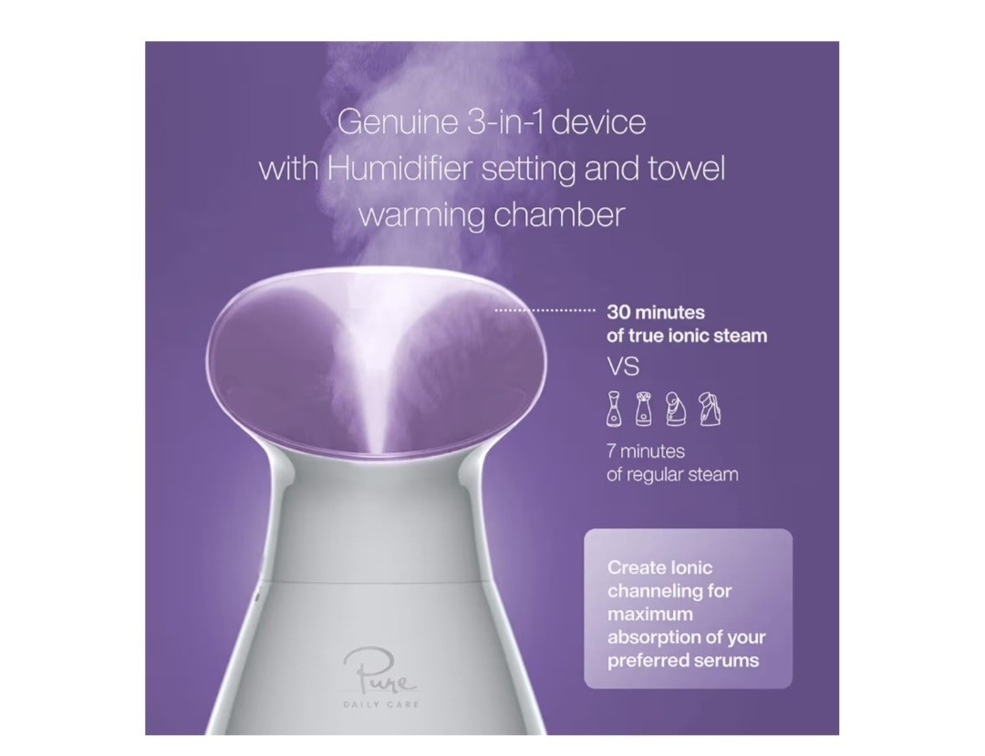 Pure Daily Care NanoSteamer Large 3-in-1 Nano Ionic Facial Steamer White/ Purple
