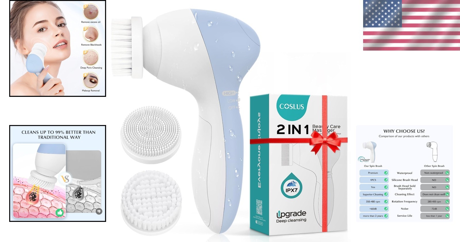 Intelligent Waterproof Face Cleansing Brush – Gentle Exfoliation for All Ages
