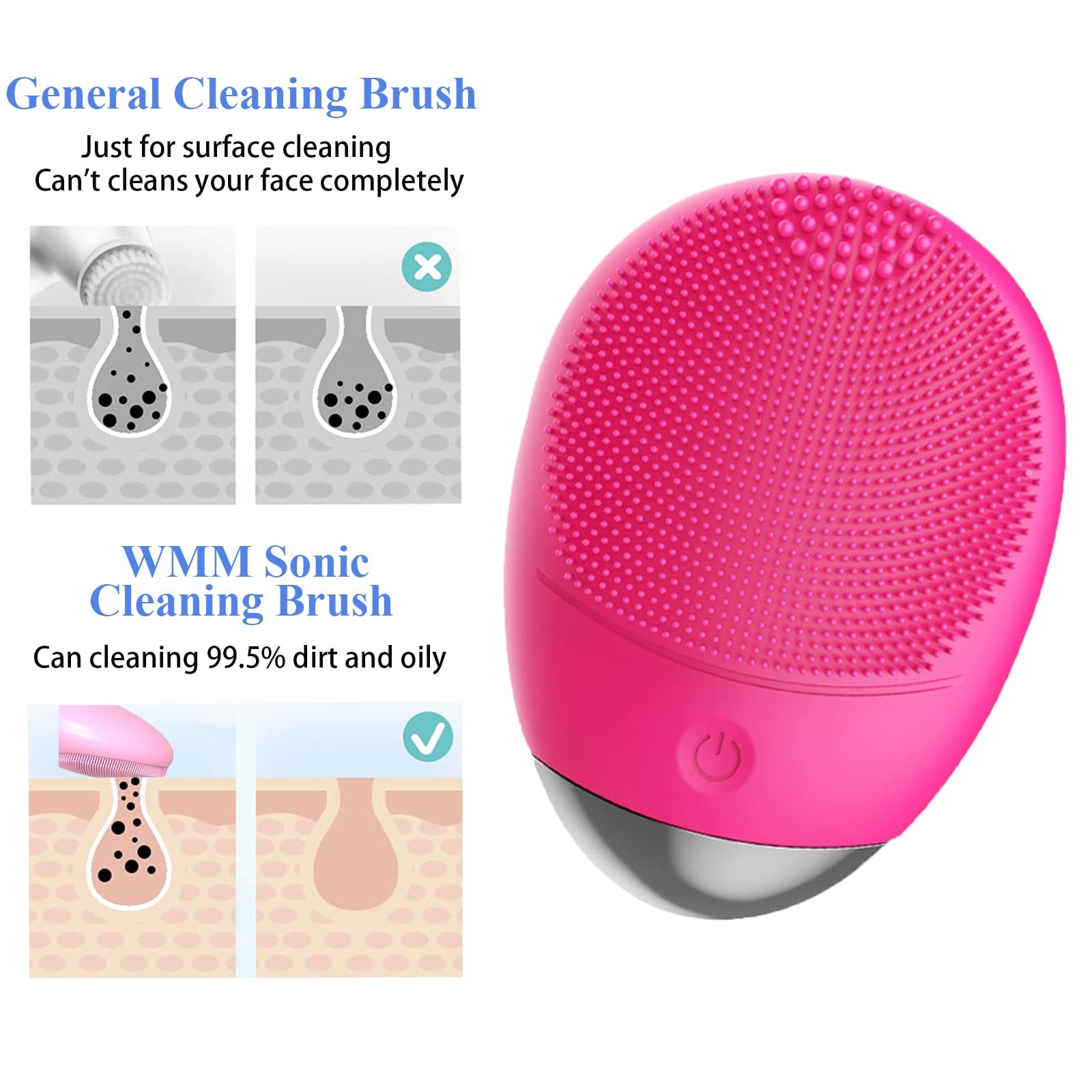 Facial Cleansing Brush, 3-in-1 Electric Soft Silicone Red, Oval-rose Red
