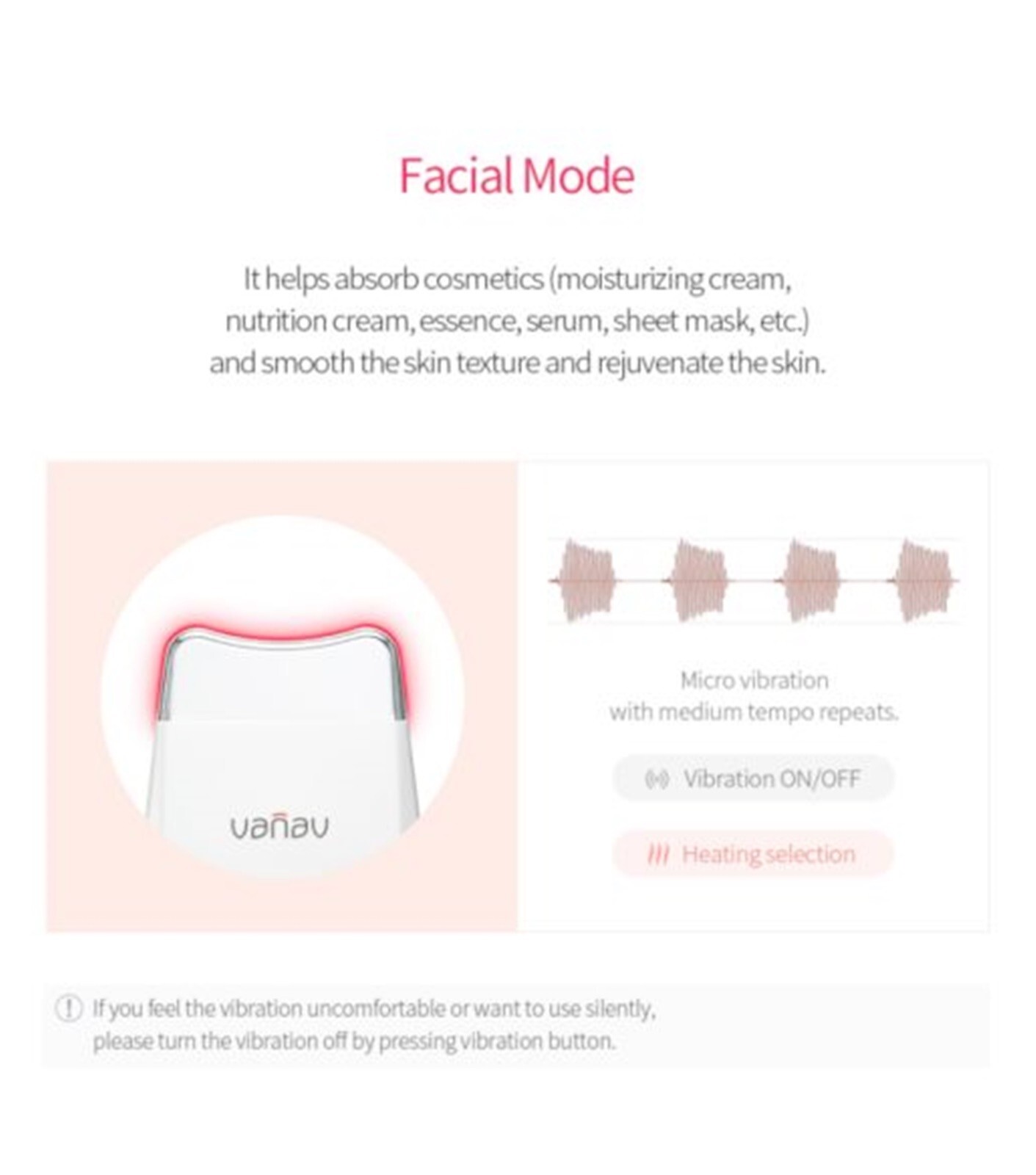 VANAV SKIN BEAM Galvanic LED Neck Facial Massager Gua sha head SKB-1000