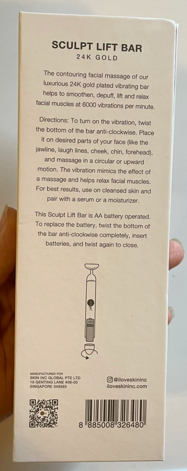 Skin Inc Sculpt Lift Bar in 24K Gold Contouring Facial Massaging Bar NIB smooth